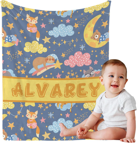 Magimagine Personalized Baby Blanket with Name for Kids Custom Name Blankets Customized Baby Receiving Blankets for Toddlers Infants Kids Baby Shower Newborns Nursery Stroller Crib Decor Throw