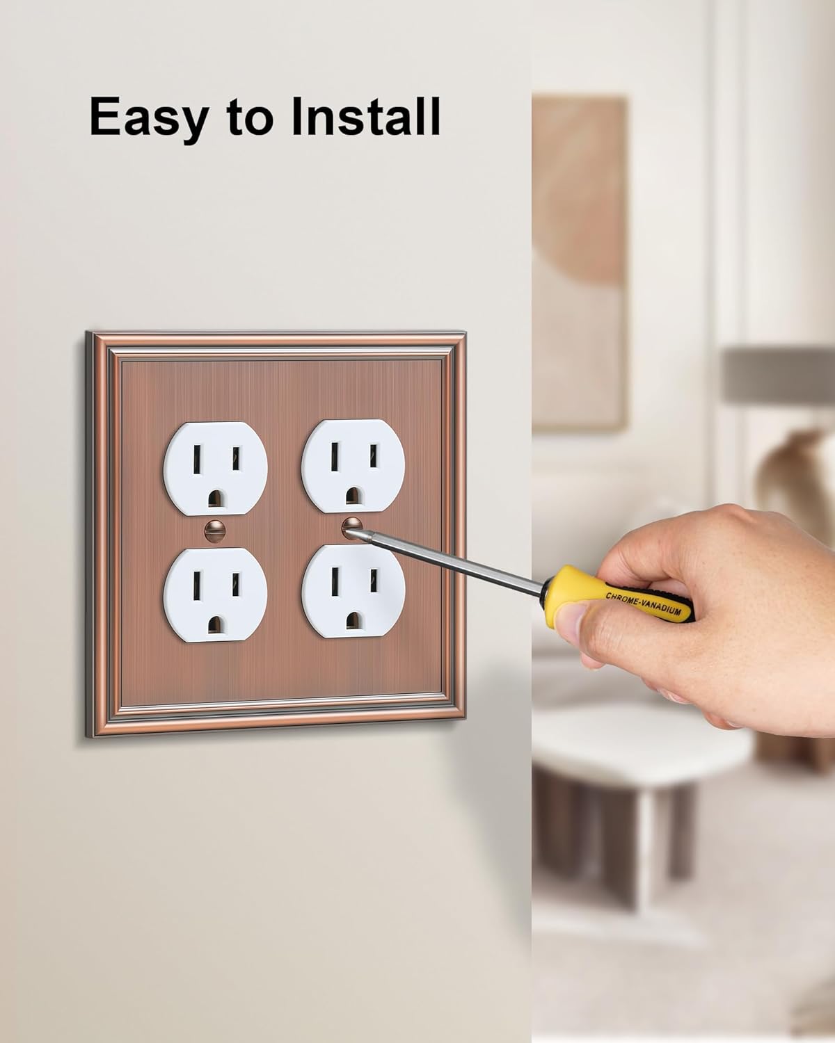 2-Pack Double Duplex Outlet Cover, Antique Copper Switch Plates and Outlet Covers for Electrical Outlets, Durable Zinc Alloy Wall Plates, 2 Gang Receptacle Cover, Corrosion Resistant