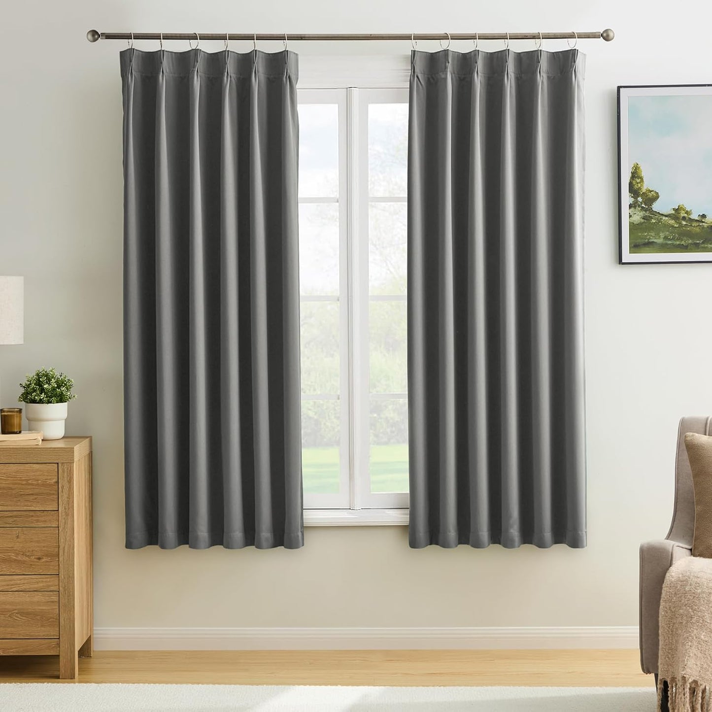 Blackout Bedroom Curtains 72 Inches Long 6 Ft Length, Summer Heat Thermal Insulated Pinch Pleated Vertical Drapes Cute Black Out Window Drapes for Bedroom/Living Room(Grey,40"x72"x2 Panels)