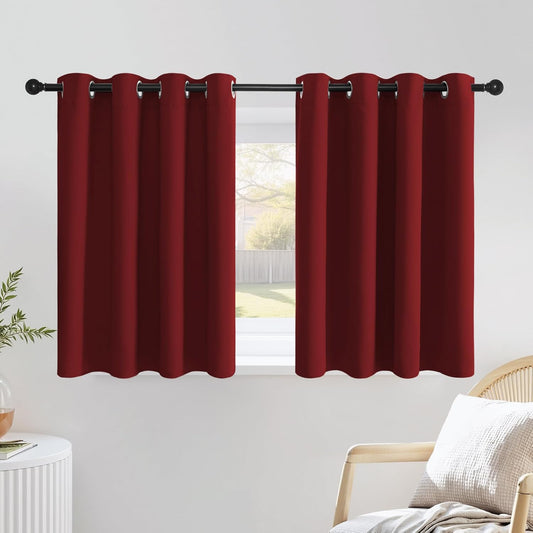 NICETOWN Red Kitchen Curtains for Christmas, Thermal Insulated Grommet Blackout Short Window Treatments Thermal Curtains for Bedroom, 2 Panels, W52 x L36