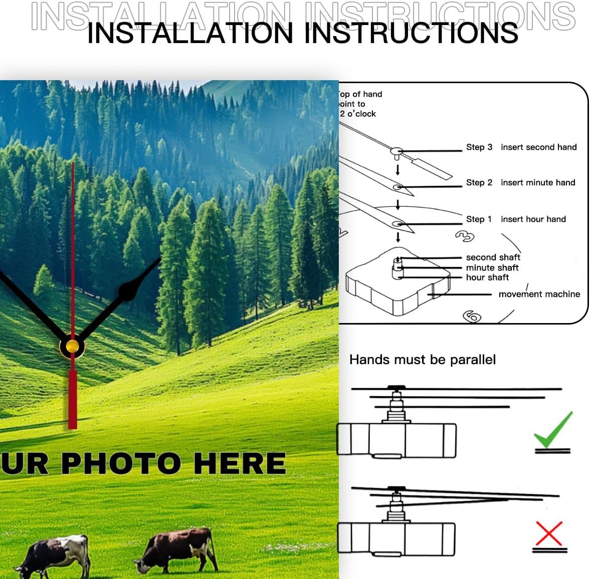 Generic Custom Wall Clock Personalized Wall Photo Customized Round Clock for Birthday Wedding Present Wedding Friend Family Lover, 12inch-30cm