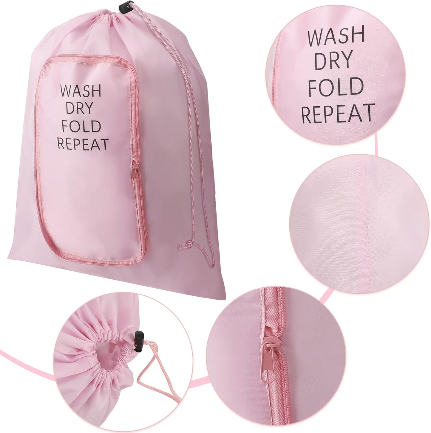 Boao 2 Pcs Travel Laundry Bag Washable Dirty Clothes Bag with Drawstring and Zipper for Suitcase, 22 x 18 Inch (Pink, Gray,Classic)