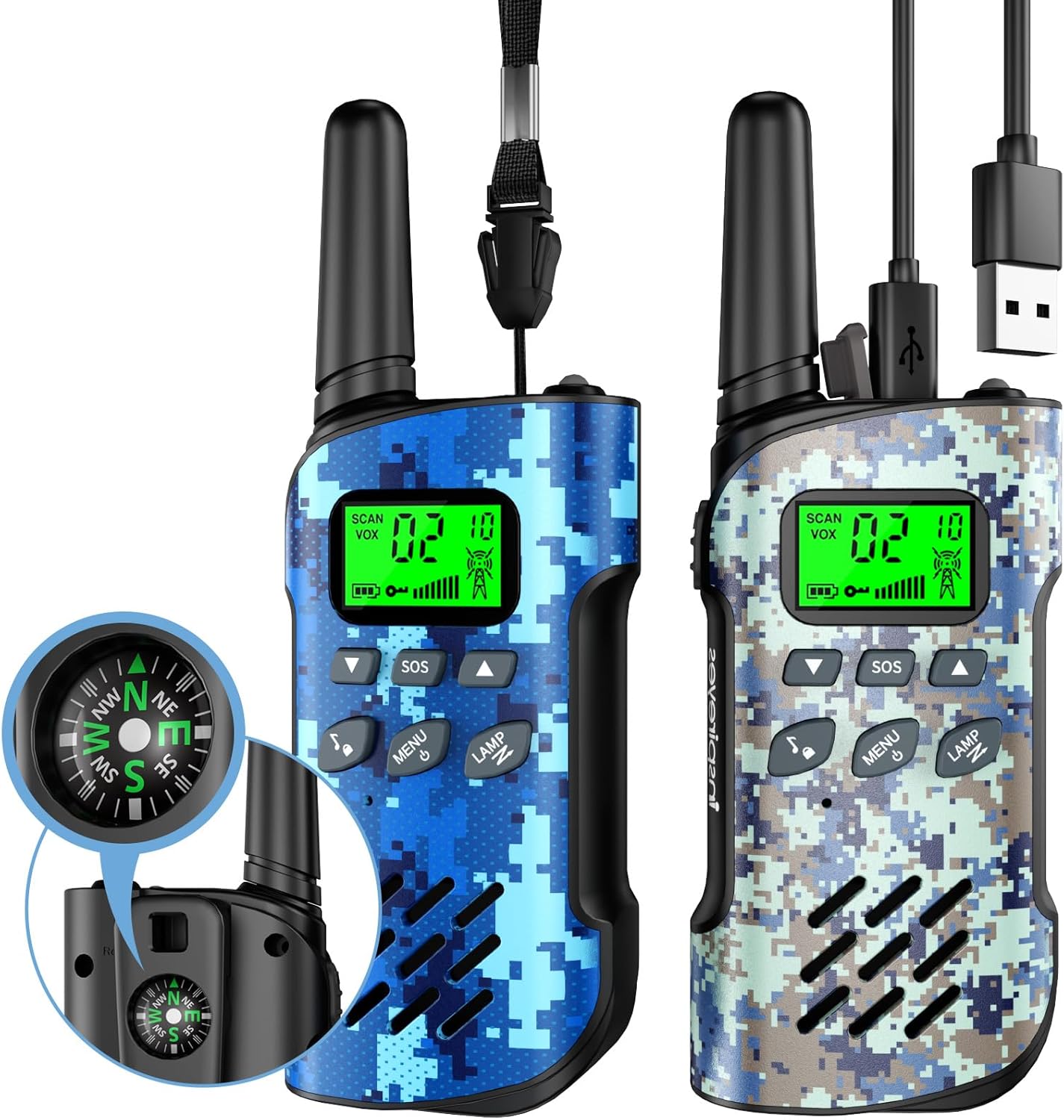 Walkie Talkies for Kids Rechargeable,Toys for Boys and Girls, 2 Pack Long Range 2-Way Radios, Birthday Gifts,Christmas Stockings, Outdoor Play, Family Games, Hiking Camping Gear