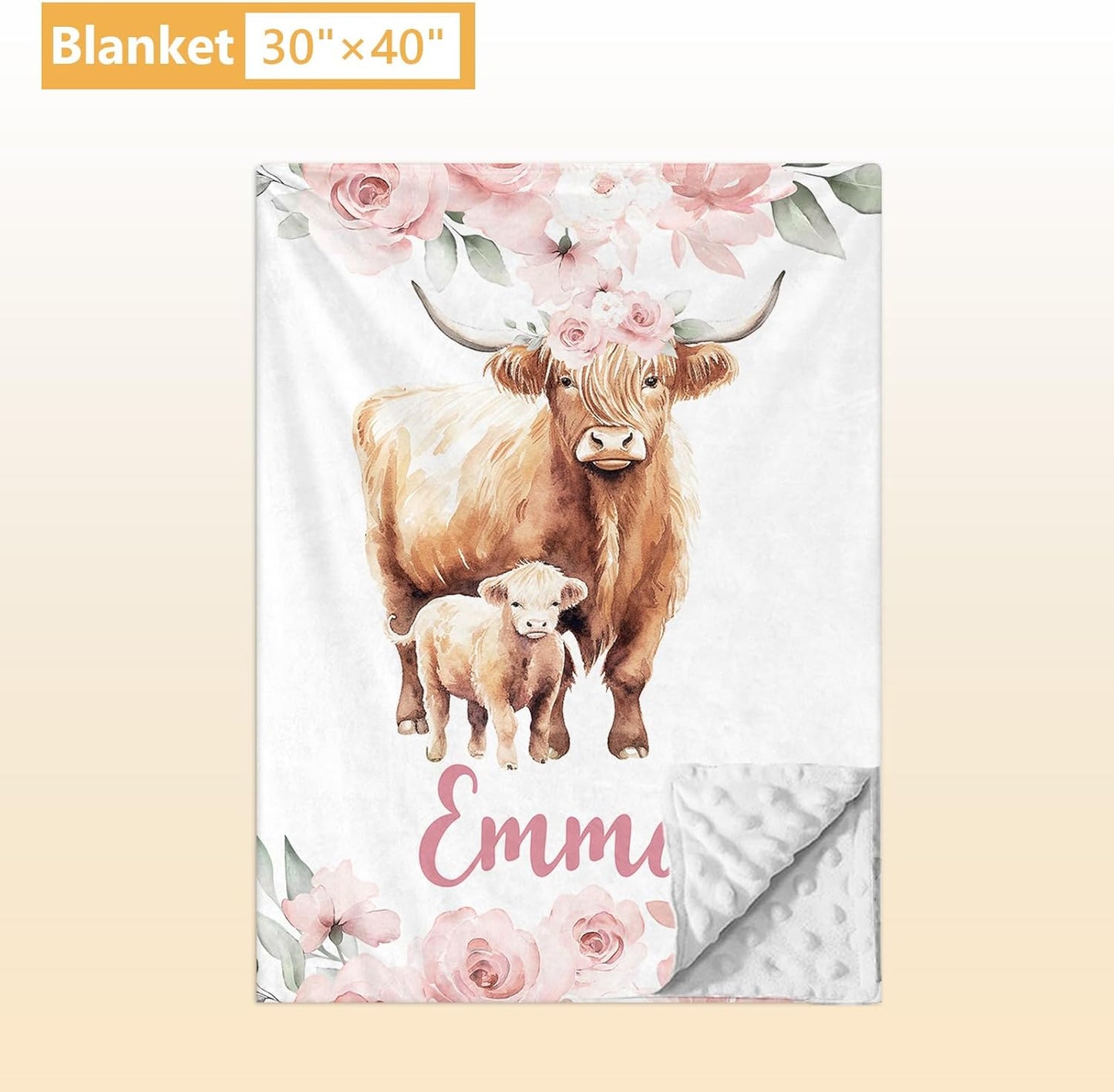 Personalized Baby Crib Bedding Set, 5 Pcs Custom Name Nursery Bedding Set, Pink Highland Cow Baby Bedding Set for Girl, Double Layer Baby Crib Sets, Customized Gifts for Toddlers Kids Infants