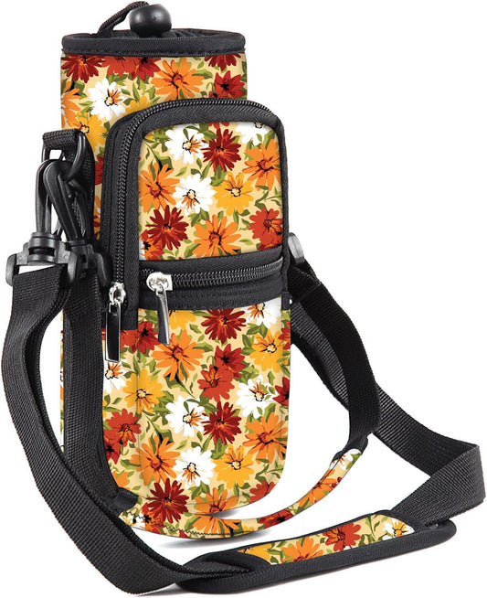 25/32/40/64oz Water Bottle Bag Holder Carrier-Insulated Crossbody Sling Case Sleeve with Strap & Pockets for Men Women Gym Cycling Travel Walking Hiking Camping