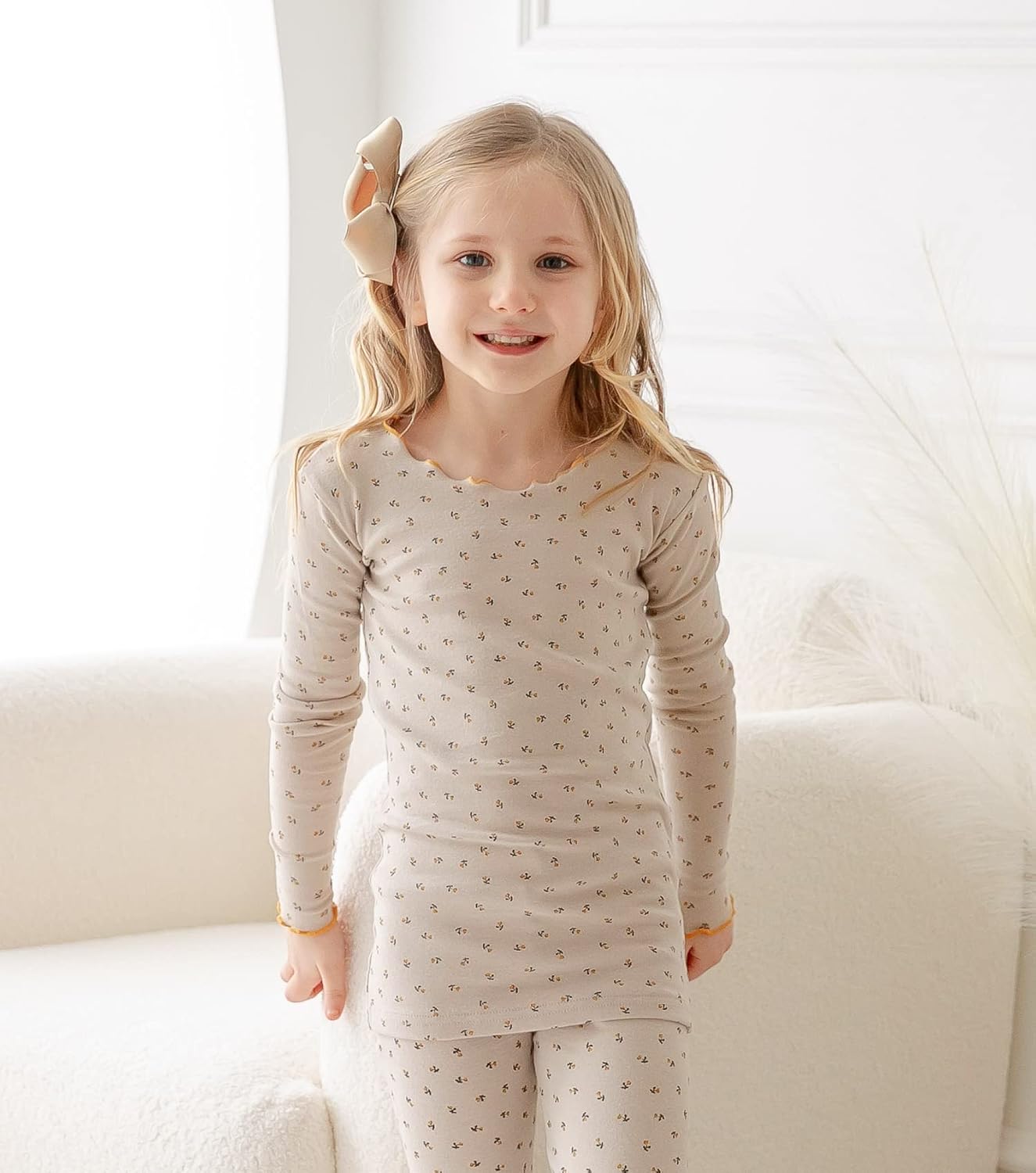 AVAUMA Baby Boy Girl Pajama Set 6M-7T Kids Cute Toddler Snug fit Flower Pattern Design Pjs Cotton Sleepwear Ruffled Shirring