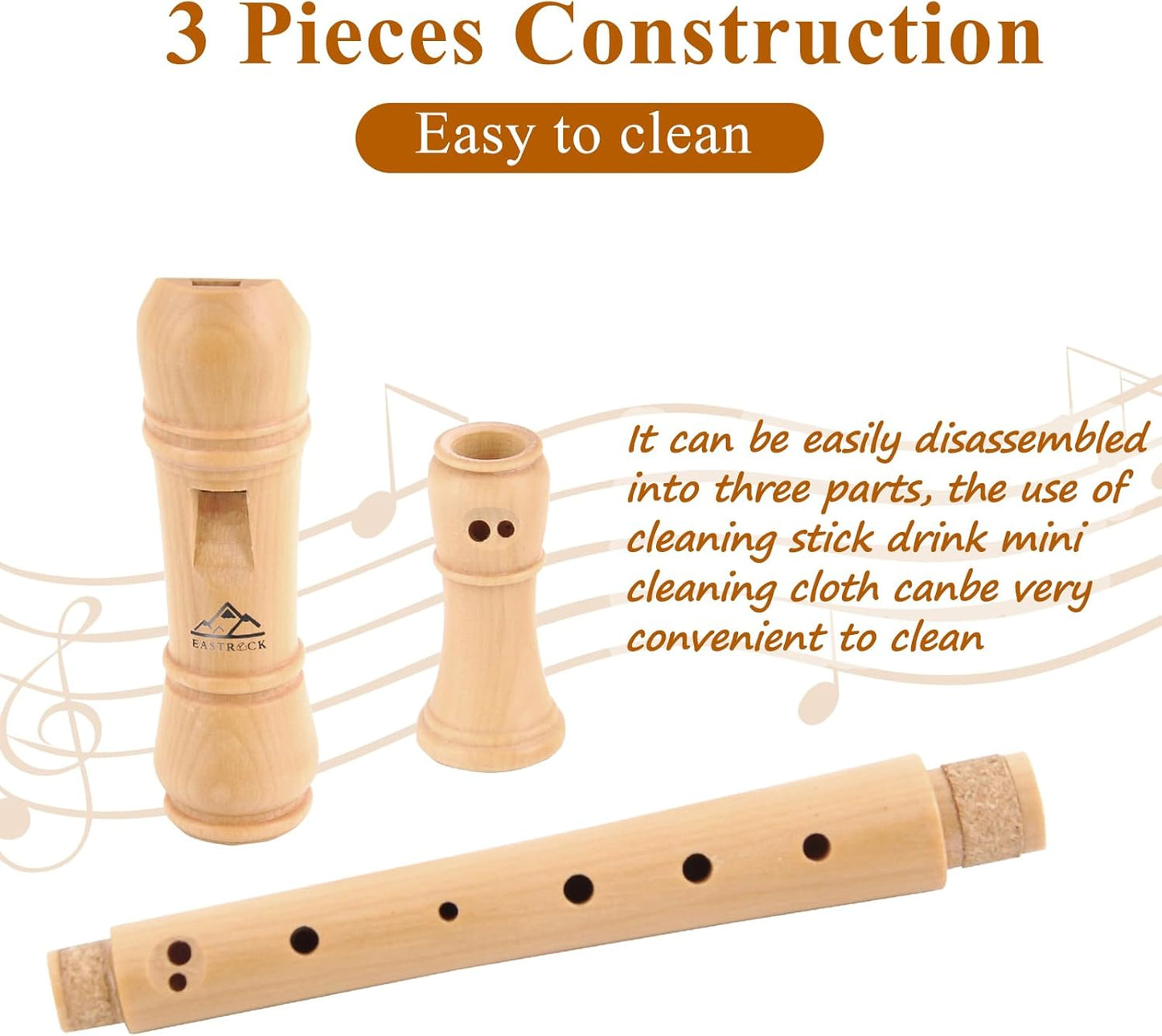 Eastrock Soprano Recorder Baroque fingering C Key Beginners Recorder Instrument for Kids Adults 3 Piece Recorder With Hard Case（Maple Wood）