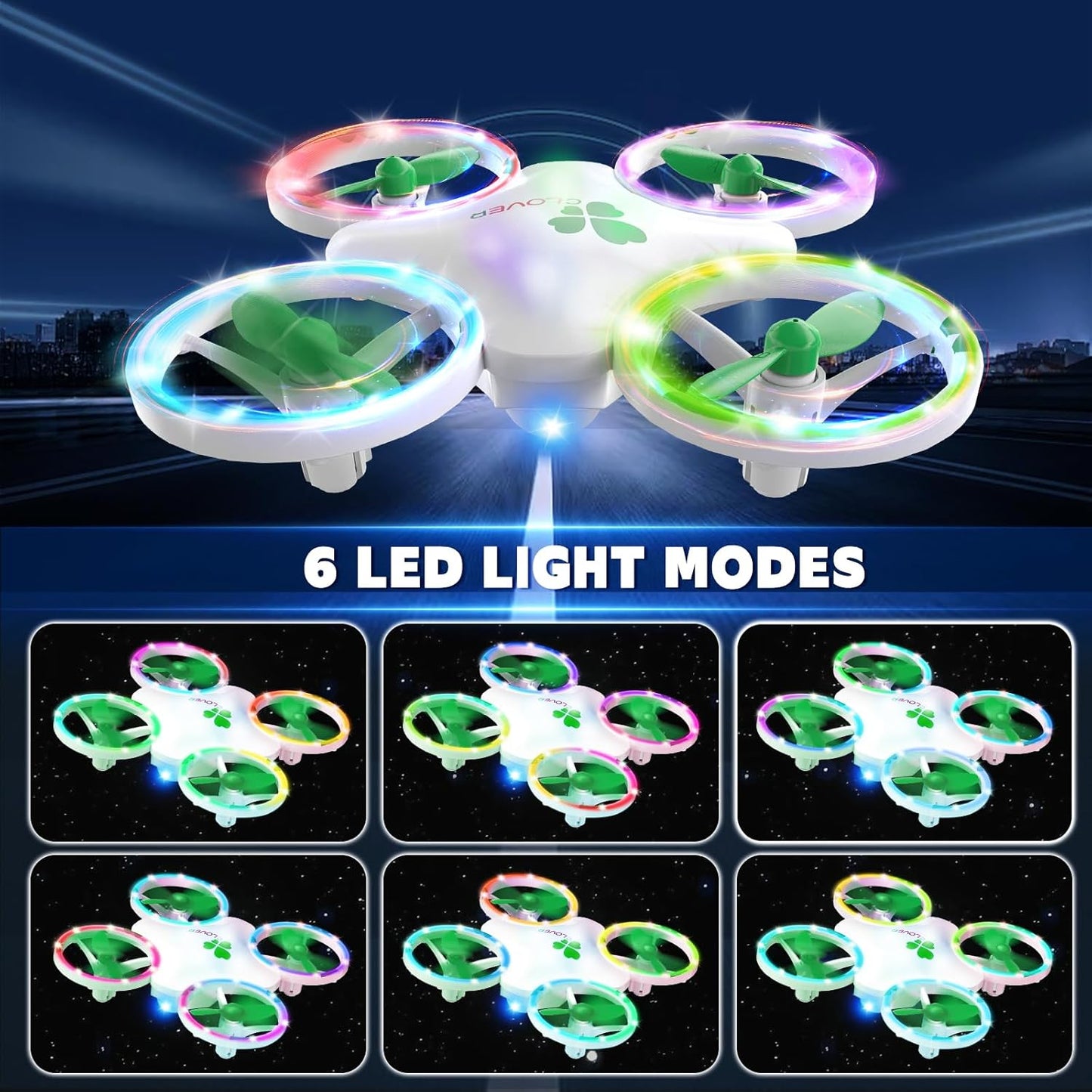 Clover Mini Drone for Kids – Beginner-Friendly LED Quadcopter with Dual Modular Batteries, Easy to Fly, Altitude Hold, One-Key Takeoff, 360 Flips – Gift for Boys & Girls Age 6+