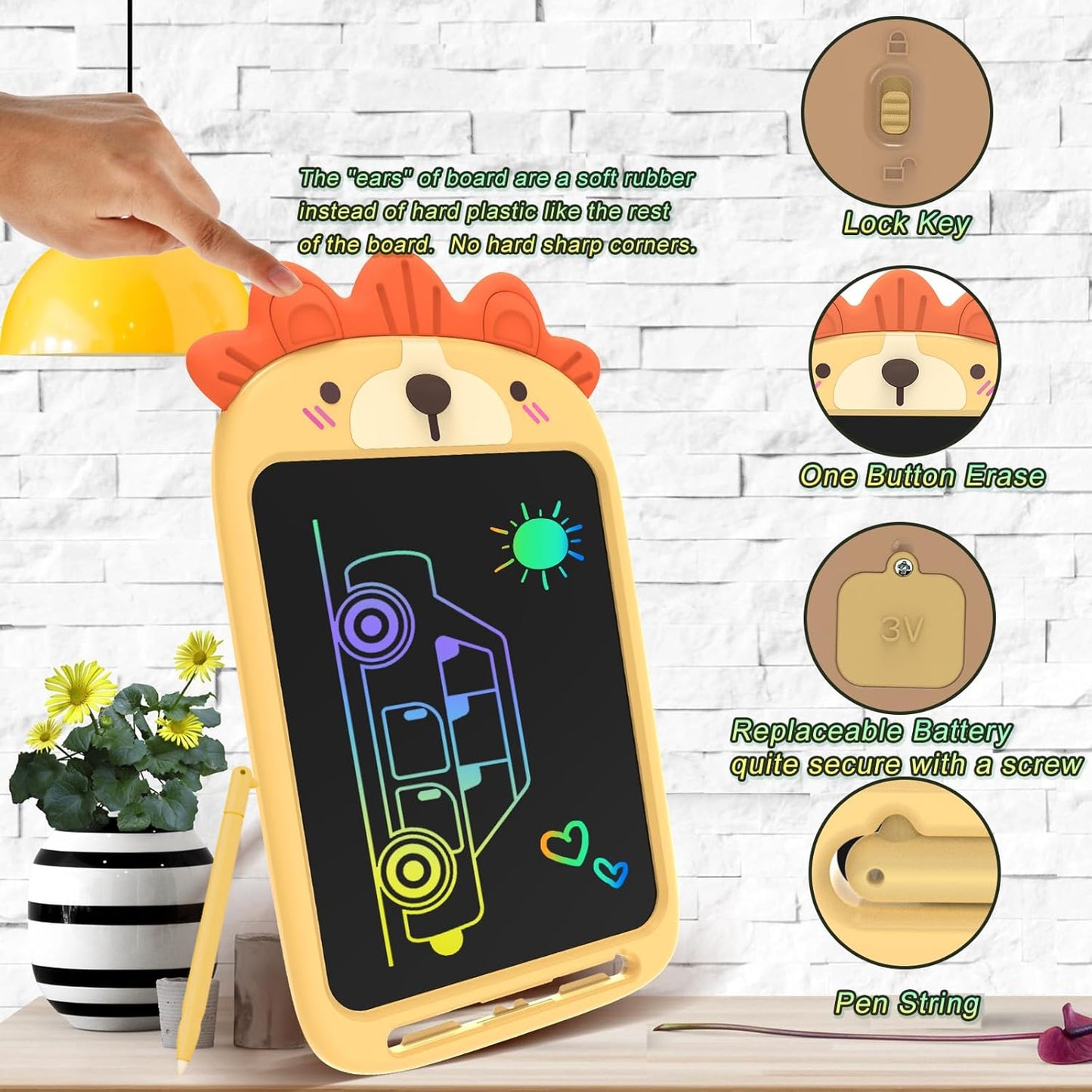 10 Inch LCD Writing Tablet, Erasable Doodle Board Toy, Cute Lion Drawing Pad for Kids Ages 2-6 - Educational Christmas Birthday Gift (Lion)