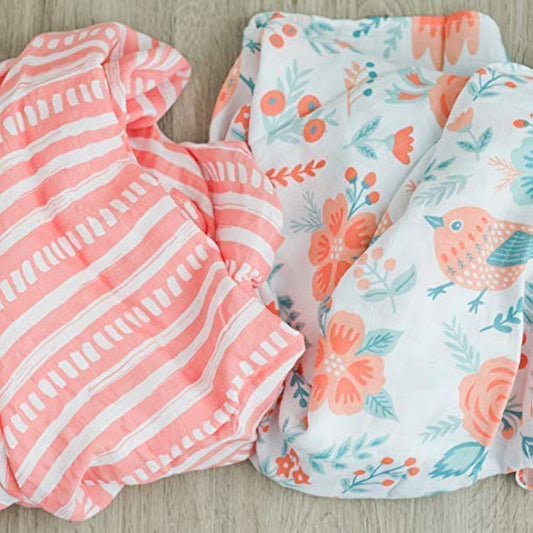 GRACED SOFT LUXURIES Muslin Swaddle 2 Pack Softest Floral Swaddle Blanket (Sunrise Bloom)