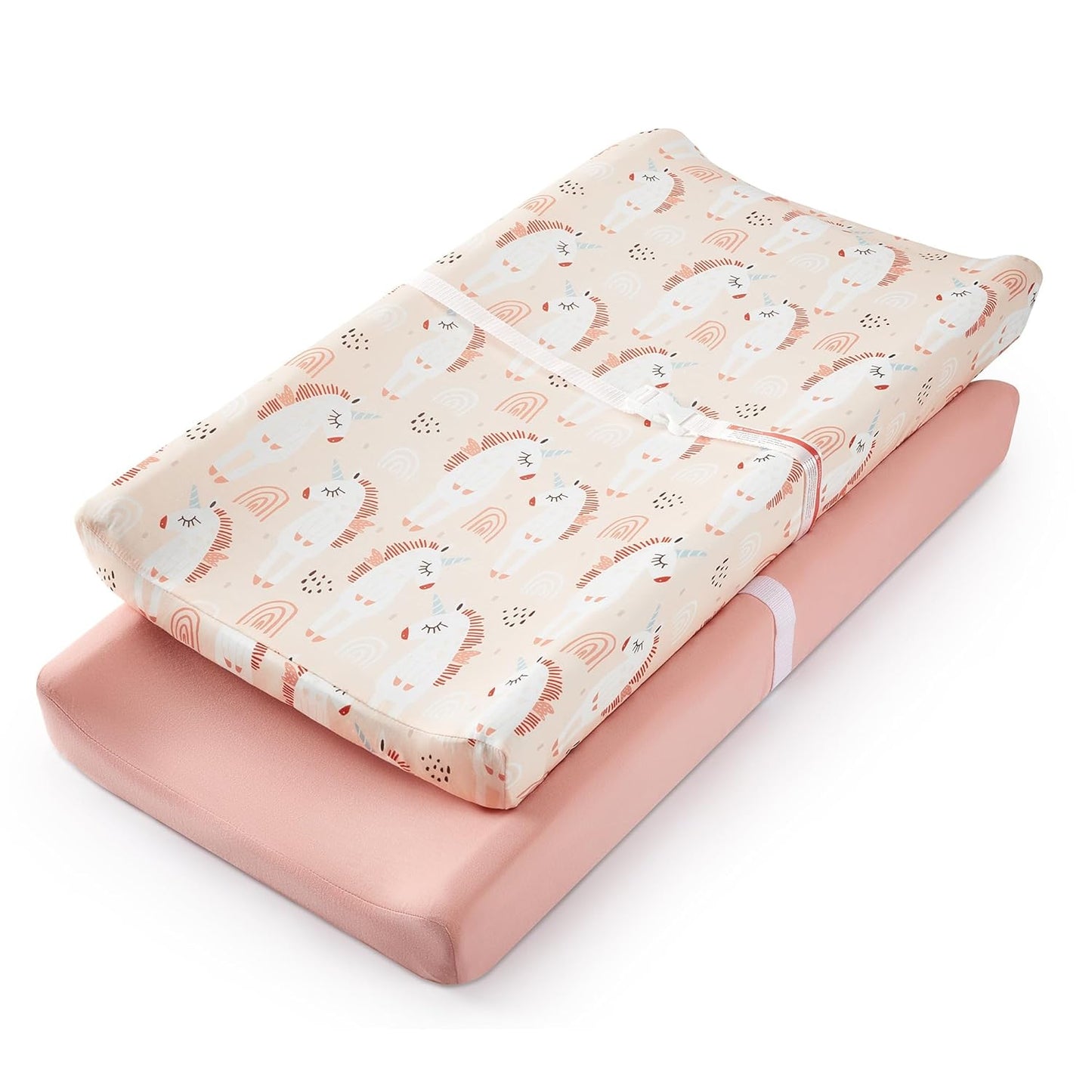 TILLYOU Changing Pad Cover Set in Soft Jersey Material - Fits 32"/34''x16 Contoured Pad for Babies, Unicorn & Meat Powder