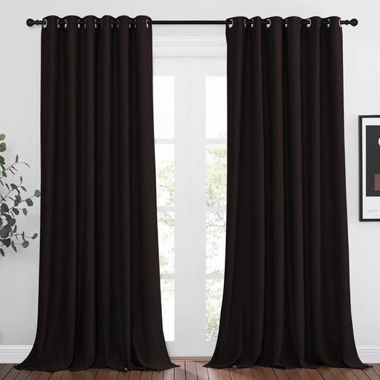 NICETOWN Patio Blackout Curtain Panels - Thermal Insulated Grommet Blackout Drapes Light Blinds Room Darkening Window Treatments for Villa/Cottage (2 Panels, W80 x L95, Toffee Brown)