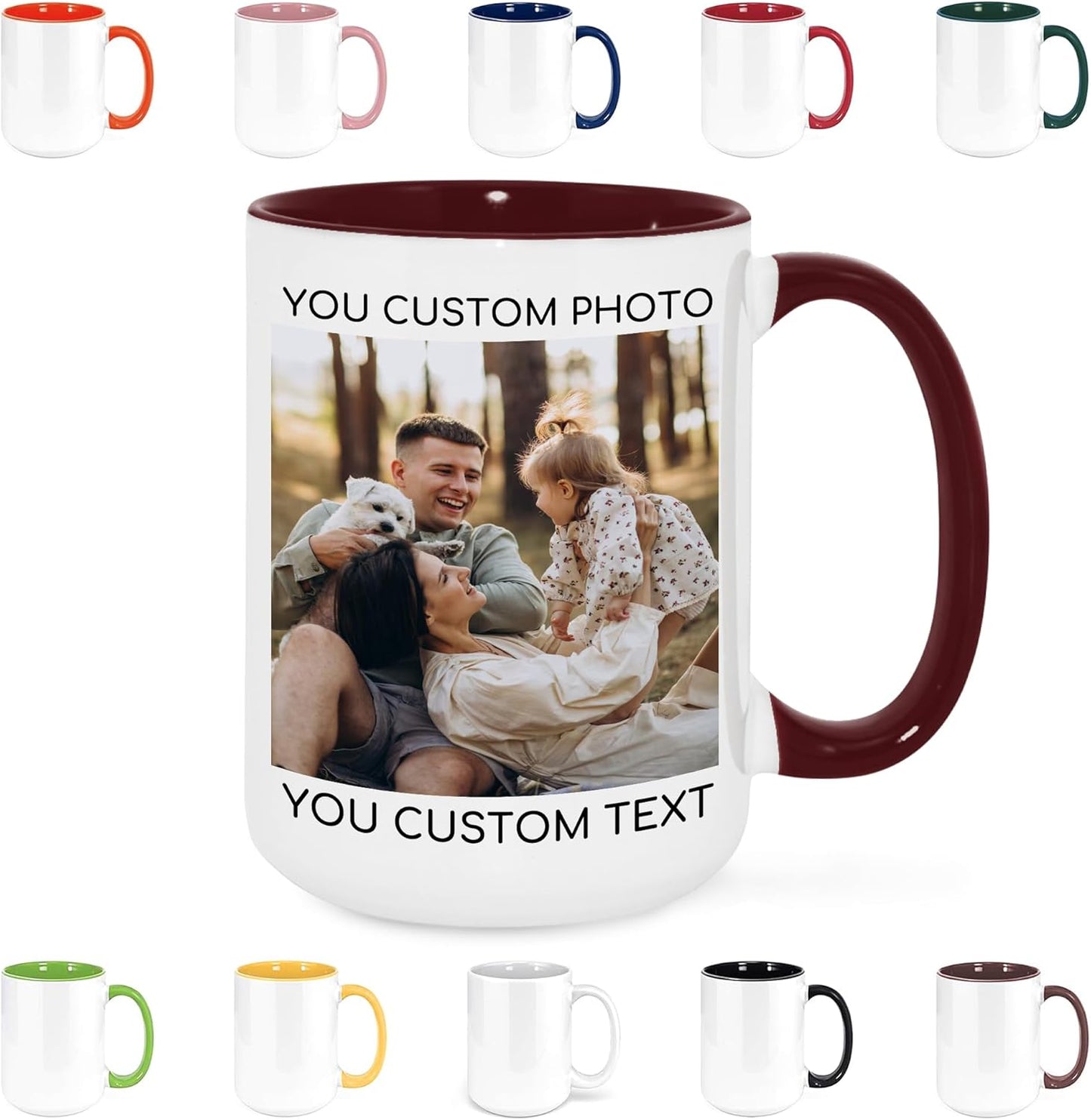Custom Mug Upload Your Picture Personalized Coffee Mug with Photo Text Name Customized Cup Unique Ideas Gifts for Men Women Mom Dad Girlfriend Boyfriend Friend Family (Dark Red, 15oz)