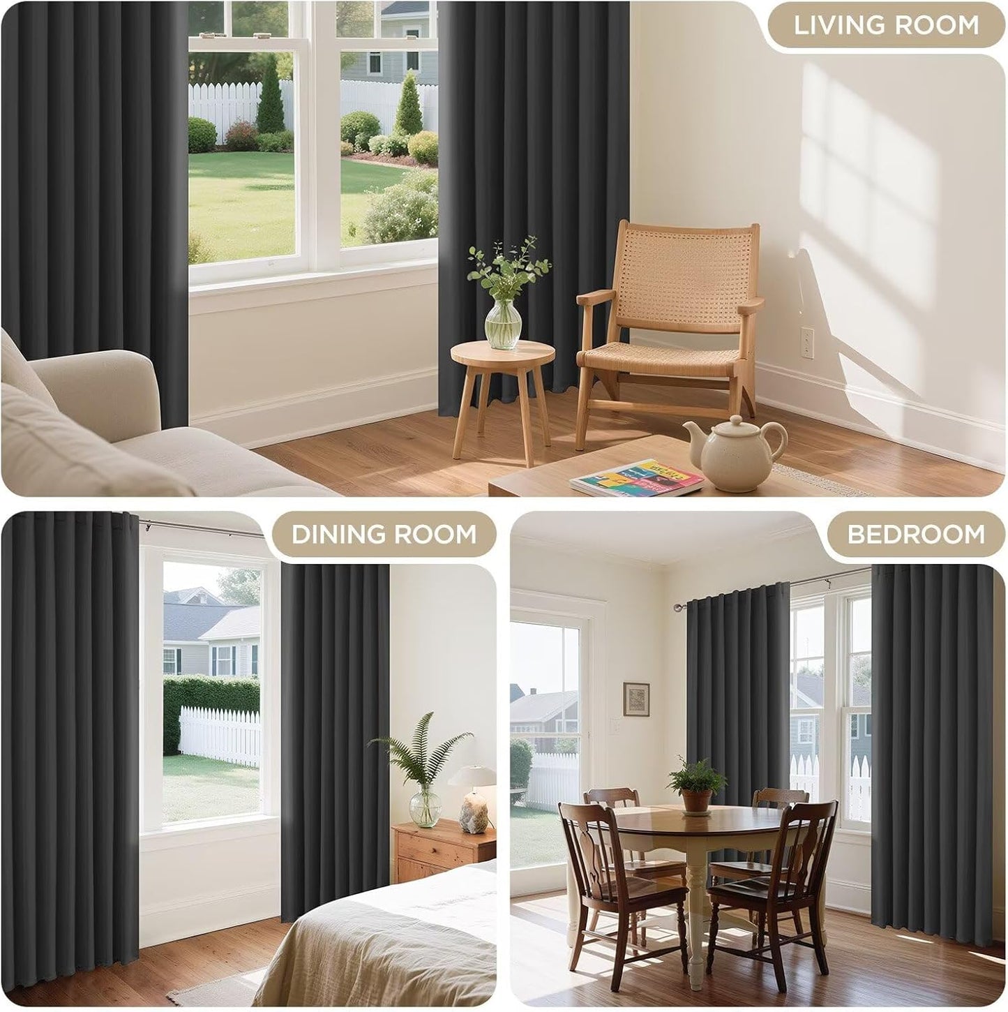 Joydeco Blackout Curtains 108 Inches Long for Bedroom, Thermal Insulated Black Out Curtains 2 Panels Set, Room Darkening Drapes for Living Room Window Rod Pocket Back Tab (W52 x L108 Inch, Dark Grey)