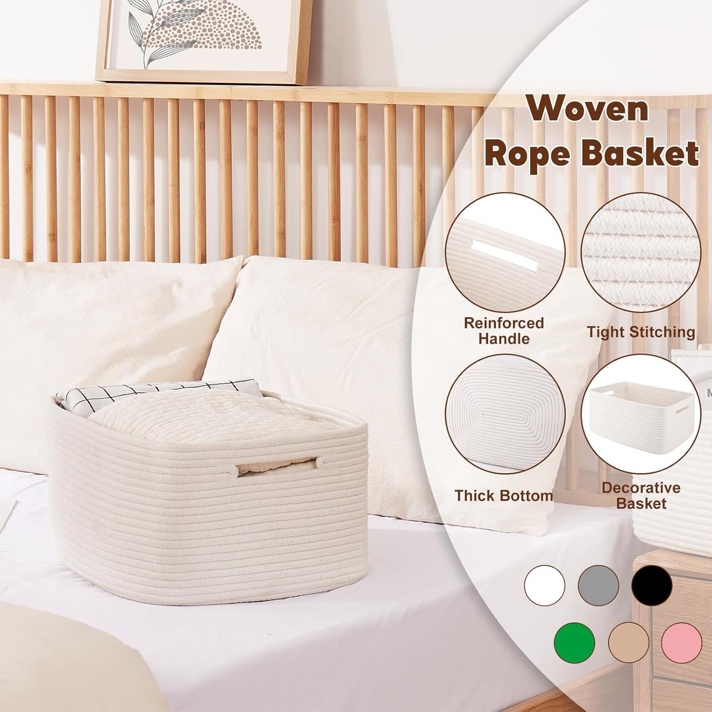 OIAHOMY Storage Basket for Shelves, Closet Cube Storage Bins Baskets for Clothes Blanket Towels, Baby Nursery, Toy Baskets Box, Woven Rope Basket, 17.72*12.99*7.87 IN, 2 Packs White