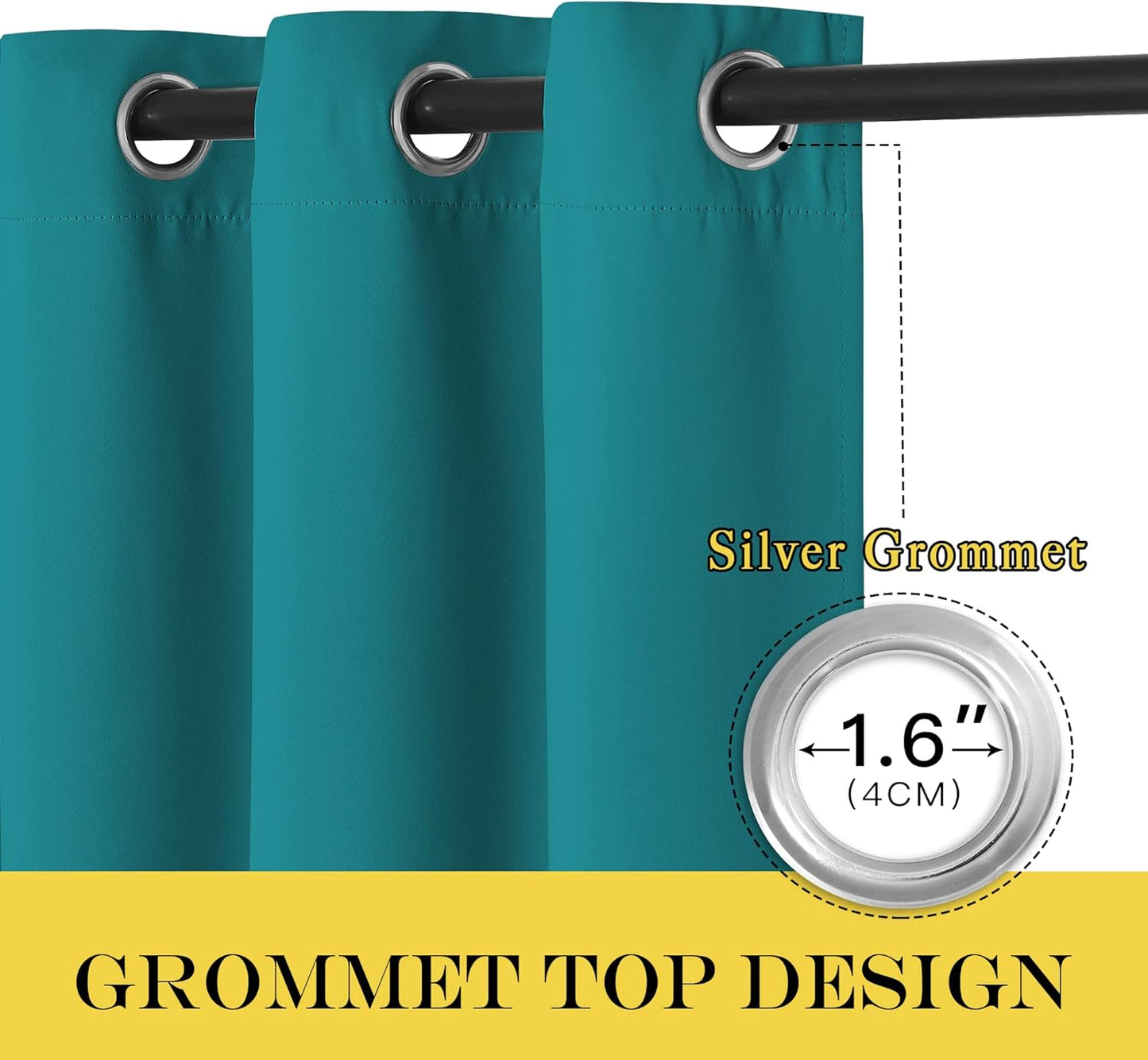 NICETOWN Blackout 78 inch Curtains for Doorway 2 Panels Set, Grommet Thermal Window Treatments Room Darkening Door Curtains for Bedroom/Home Family, Peacock Teal, W52 x L78
