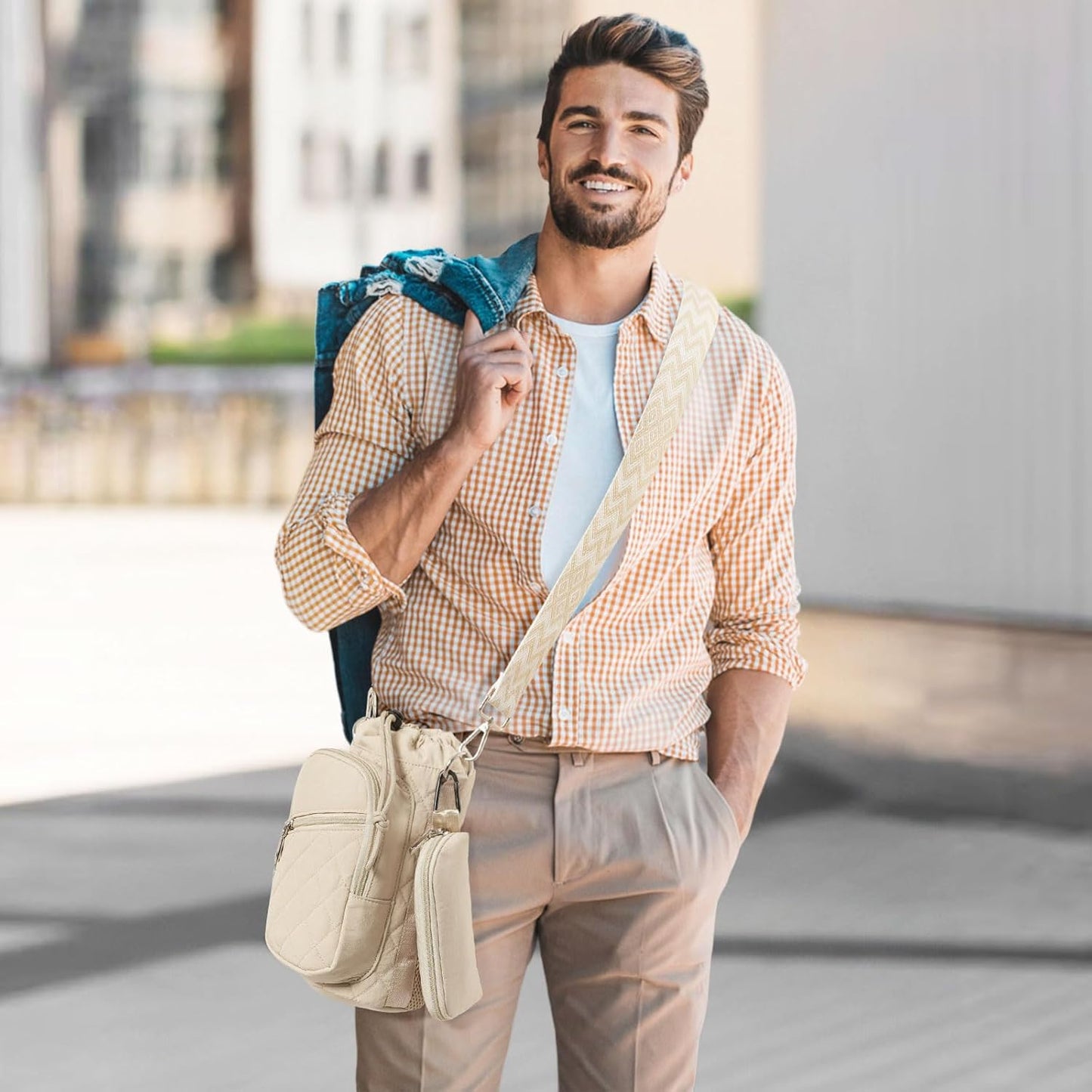 Water Bottle Carrier Bag with Strap, Water Bottle Holder Crossbody Bags for Women Men for Walking, Hiking,Cycling