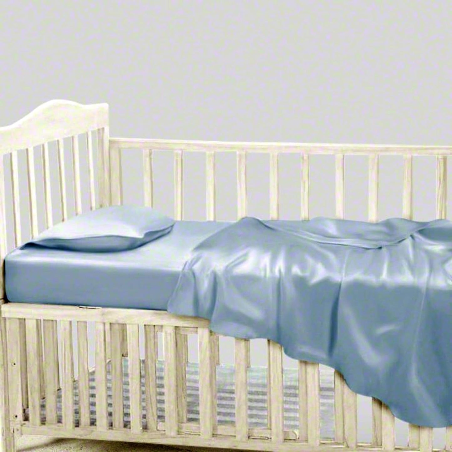 Organic Silk Baby Pillowcase with Zipper, Small 10"x13" Pillow Cover for Boys & Girls, Ideal for Bed & Travel, Soft for Kids Hair & Skin, Hypoallergenic Pillowcases for Toddlers (Blue Grey+ Pillow)