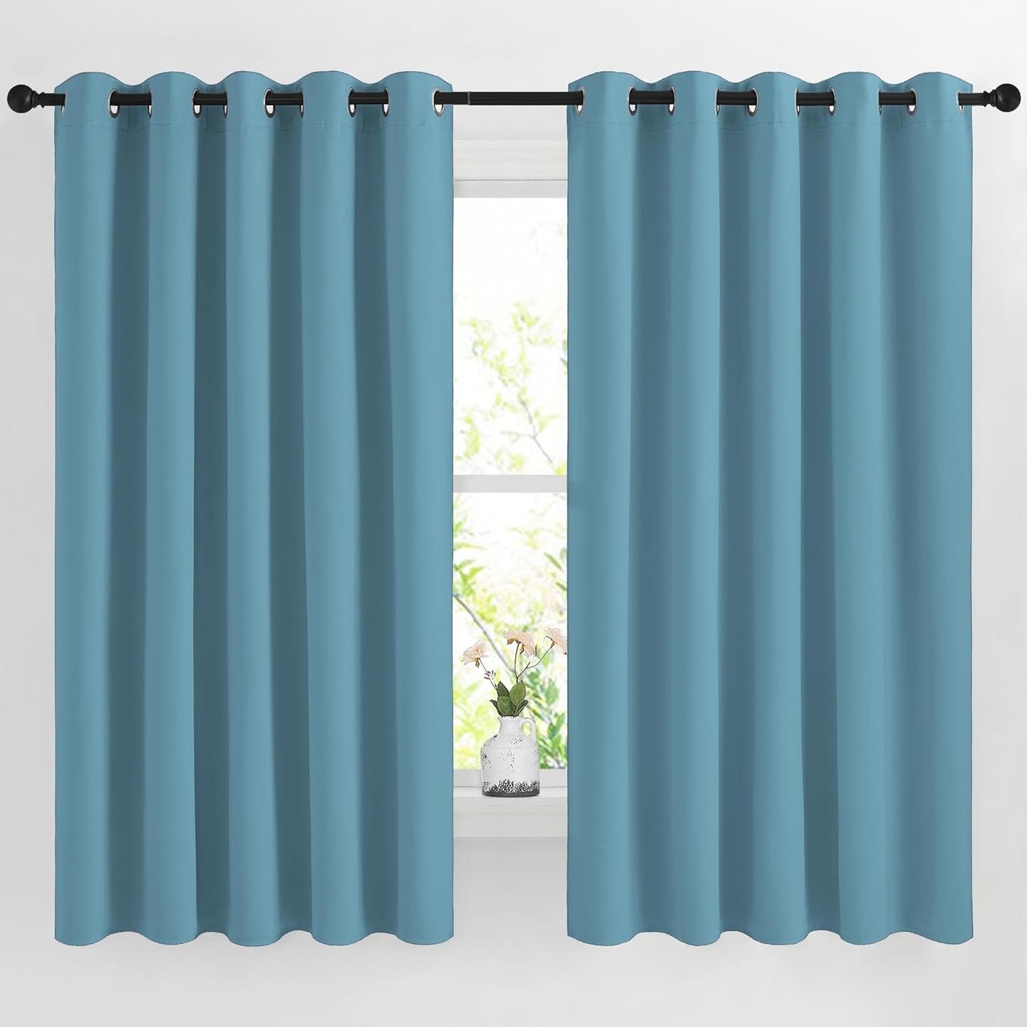 NICETOWN Room Darkening Curtains for Living Room - Easy Care Solid Thermal Insulated Grommet Room Darkening Curtains/Panels/Drapes for Bedroom (2 Panels, 66 by 66, Teal Blue)
