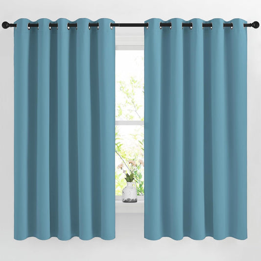 NICETOWN Room Darkening Curtains for Living Room - Easy Care Solid Thermal Insulated Grommet Room Darkening Curtains/Panels/Drapes for Bedroom (2 Panels, 66 by 66, Teal Blue)