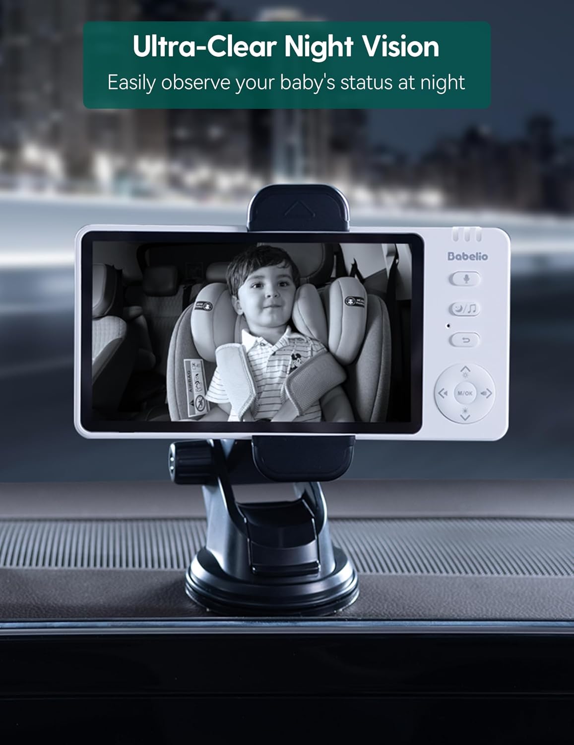 BABELIO Wireless Baby Car Camera with 5" HD Night Vision, Battery-Powered Rear Facing Car Seat Monitor for Kids and Pet, Easy Install 360° Rotatable Backseat Mirror, Newborns Travel Essentials Gifts