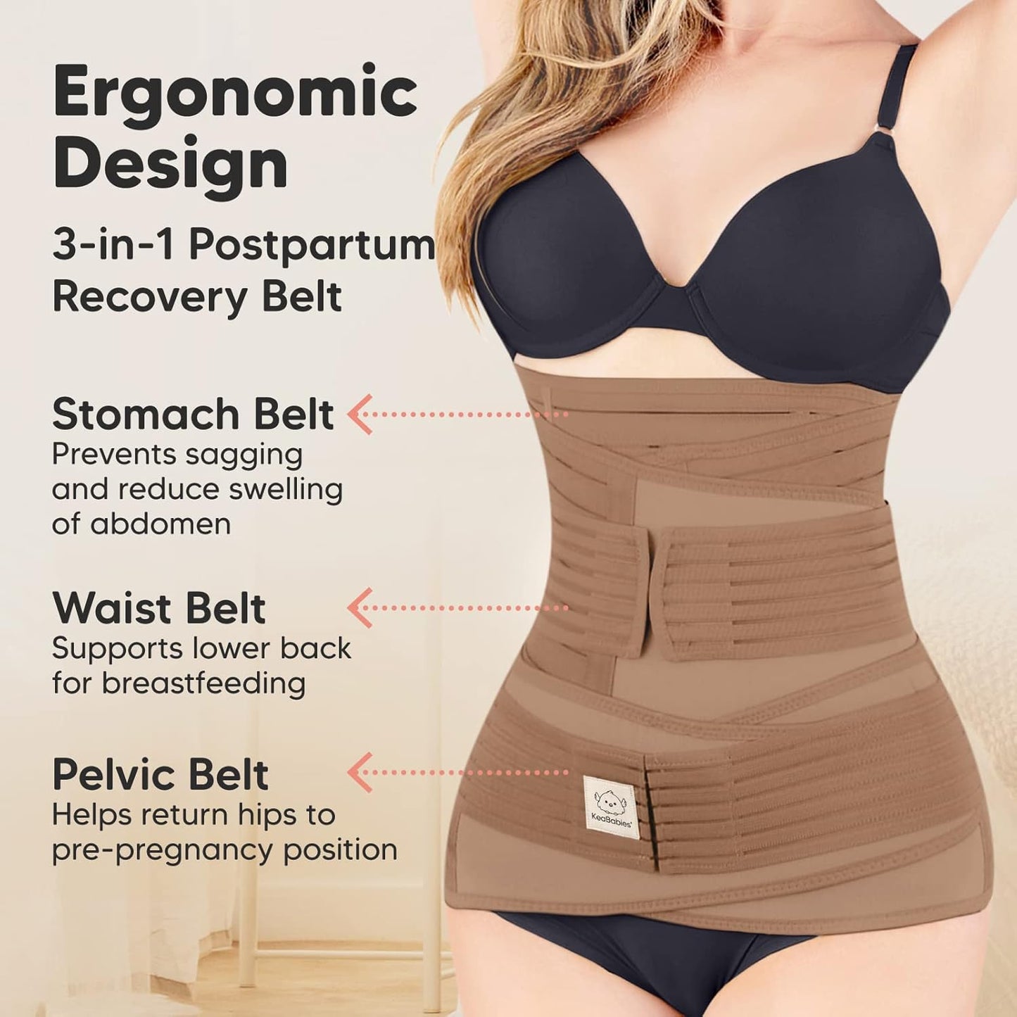 3 in 1 Postpartum Belly Support Recovery Wrap – Postpartum Belly Band, After Birth Brace, Slimming Girdles, Body Shaper Waist Shapewear,Post Surgery Pregnancy Belly Support Band (Warm Tan, M/L)