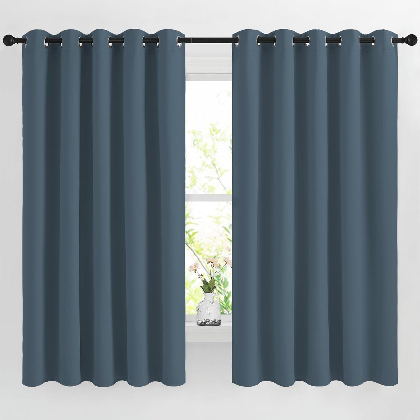 NICETOWN Smoky Blue Room Darkening Curtains for Living Room, Grommet 50% Blackout Thermal Insulated Window Treatment Sound Reducing Drapes for Bedroom/Kids Room, W66 x L66, 2 Panels
