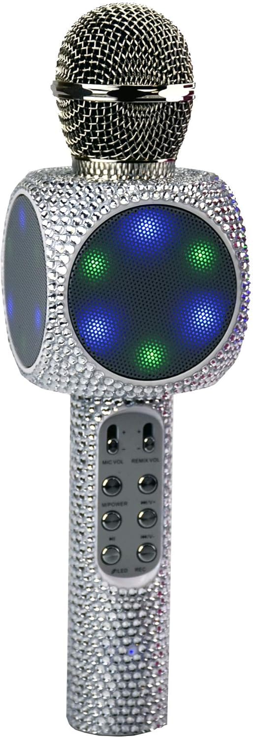 Sing-Along Bling Bluetooth Karaoke Microphone and Bluetooth Stereo Speaker All-in-One (Silver Bling)