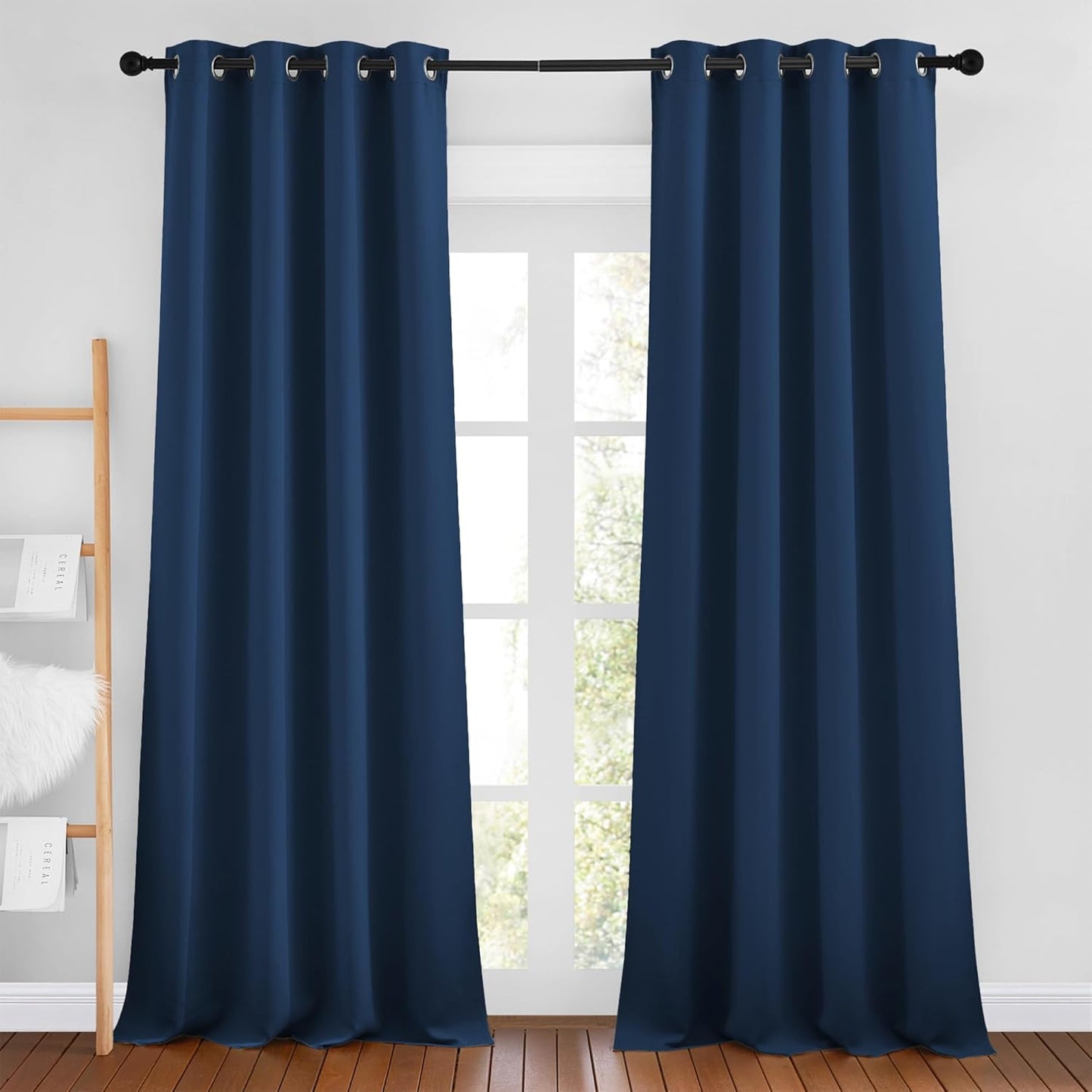 NICETOWN Moroccan Blue Room Darkening Curtains for Living Room, Grommet Thermal Curtains Light & Sound Reducing Window Treatments for Bedroom/Home Family, W46 x L102