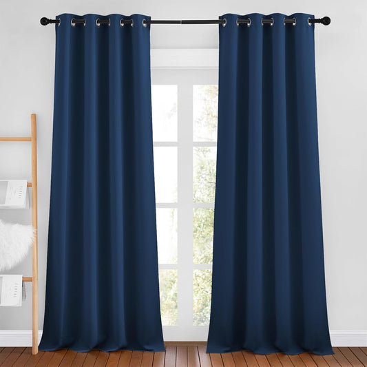 NICETOWN Moroccan Blue Room Darkening Curtains for Living Room, Grommet Thermal Curtains Light & Sound Reducing Window Treatments for Bedroom/Home Family, W46 x L102