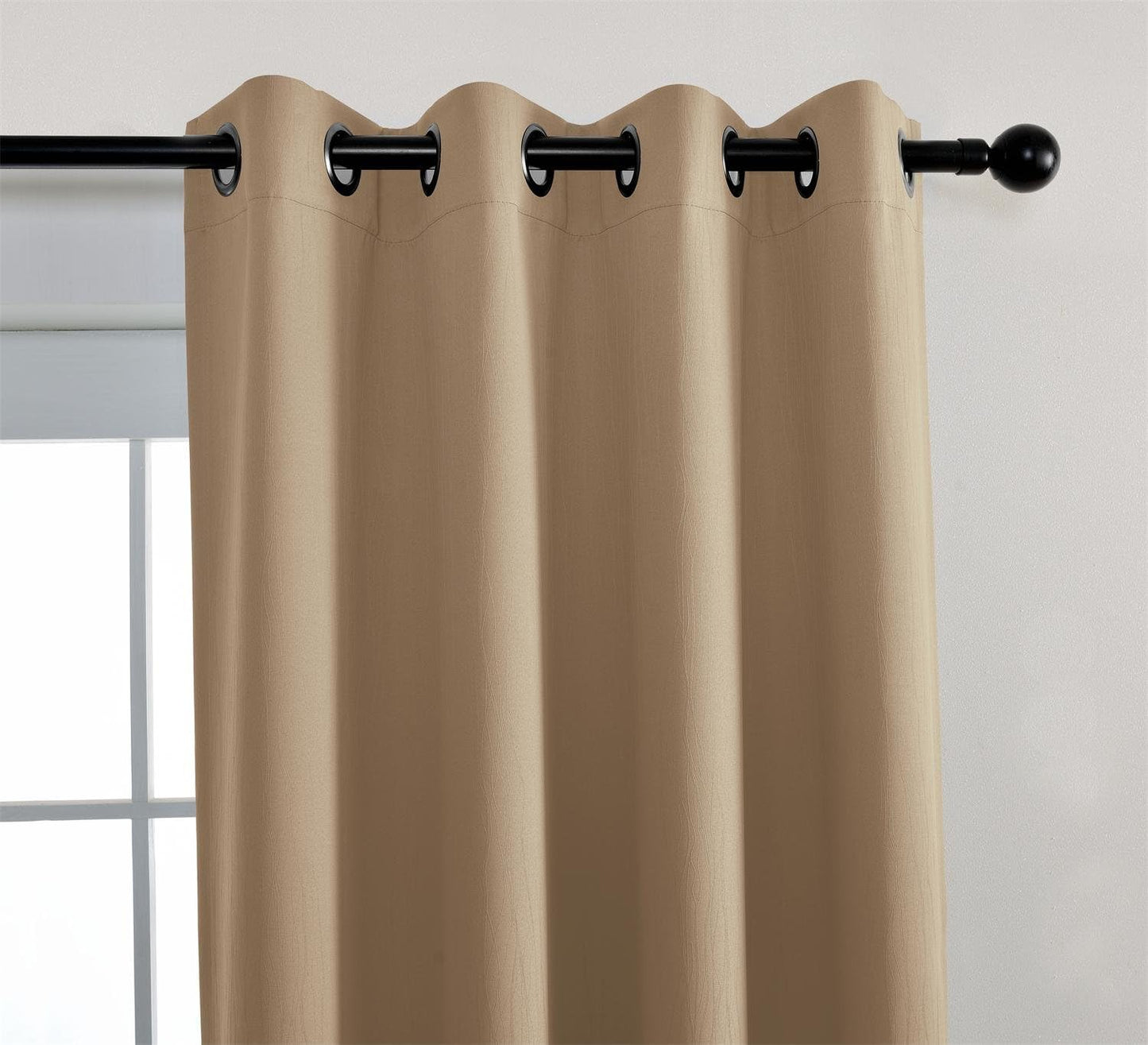 MIUCO Blackout Curtains Room Darkening Curtains Textured Grommet Window Curtains for Bedroom 2 Panels 52x63 Inch Long Taupe