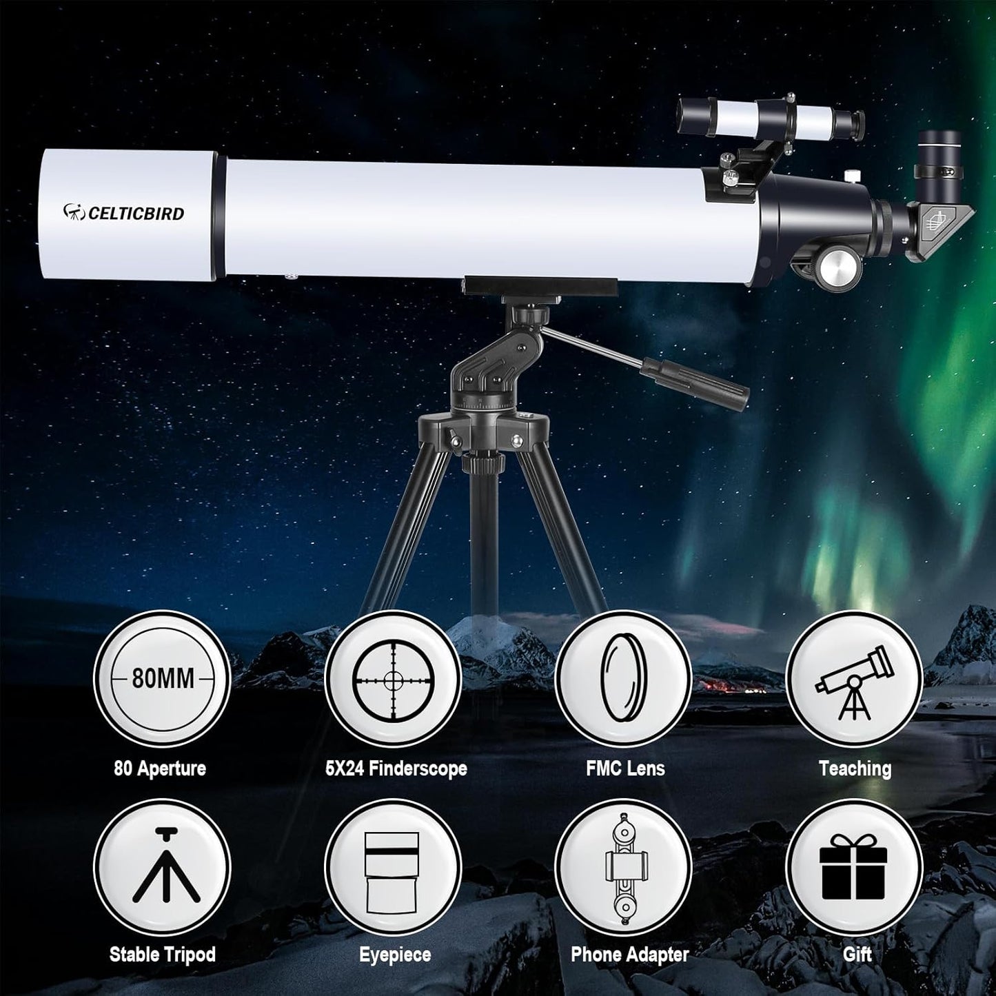 Telescope for Adults Astronomy Beginners, 80mm Aperture 800mm Refractor Telescopes for Adults High Powered with AZ Mount, Carry Bag, Phone Mount