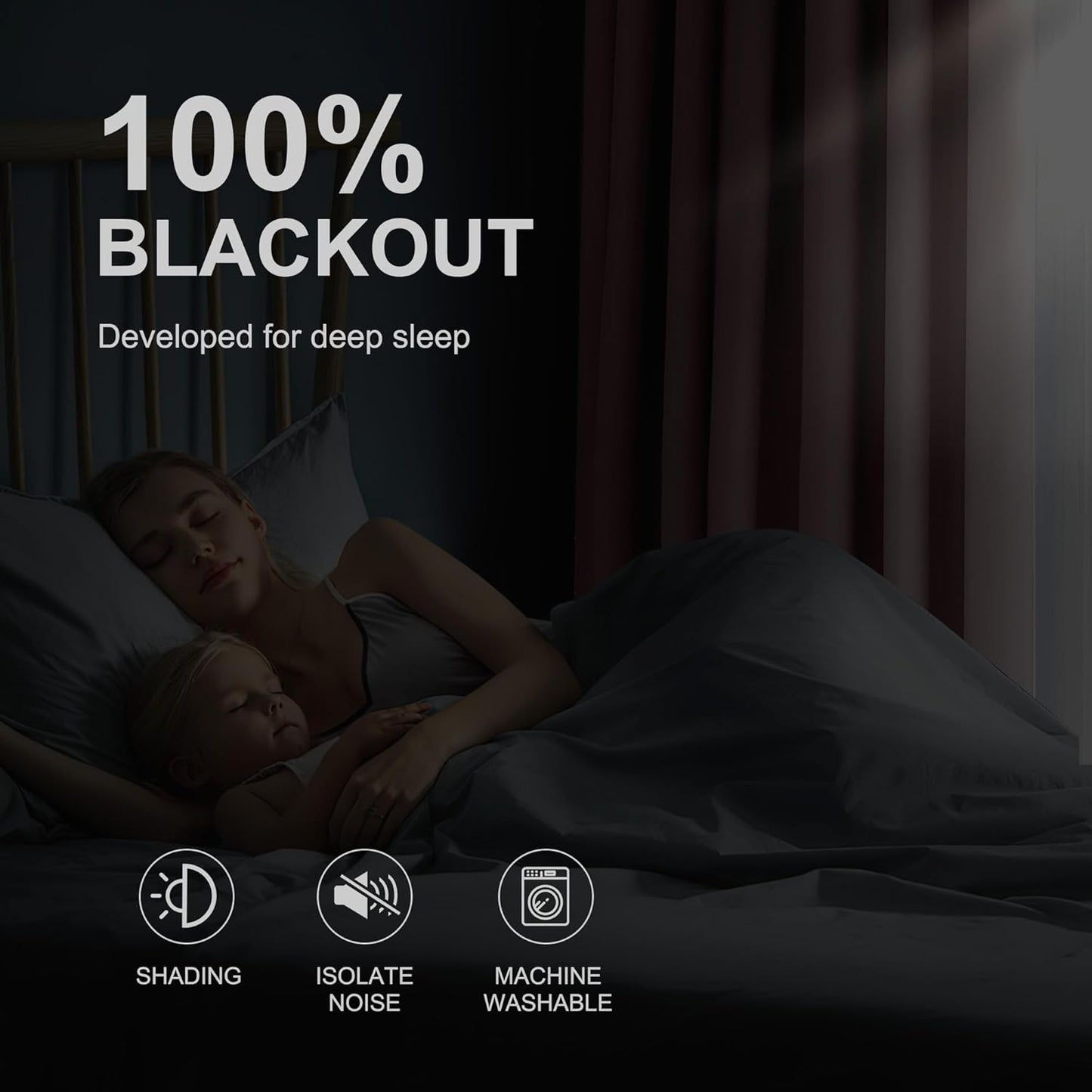 NICETOWN 100% Blackout Nursery Curtains 96 Inches Long, Thermal Insulated Window Drapes Room Darkening Curtains for Baby Bedroom with Grommet Top, 52W x 96L, 2 Panels