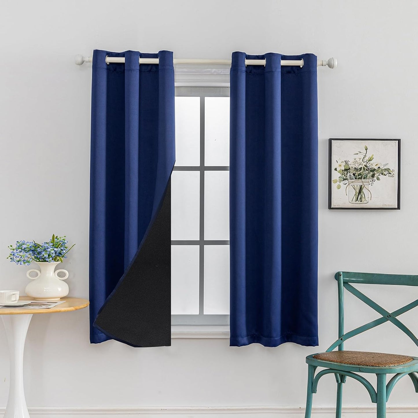 Anytime 100% Blackout Curtain Set, Thermal Insulated & Energy Efficiency Window Draperies for Guest Room, Full Shading Panels for Shift Worker and Light Sleepers（Navy Blue, 2 Panels, 42W x 45L）