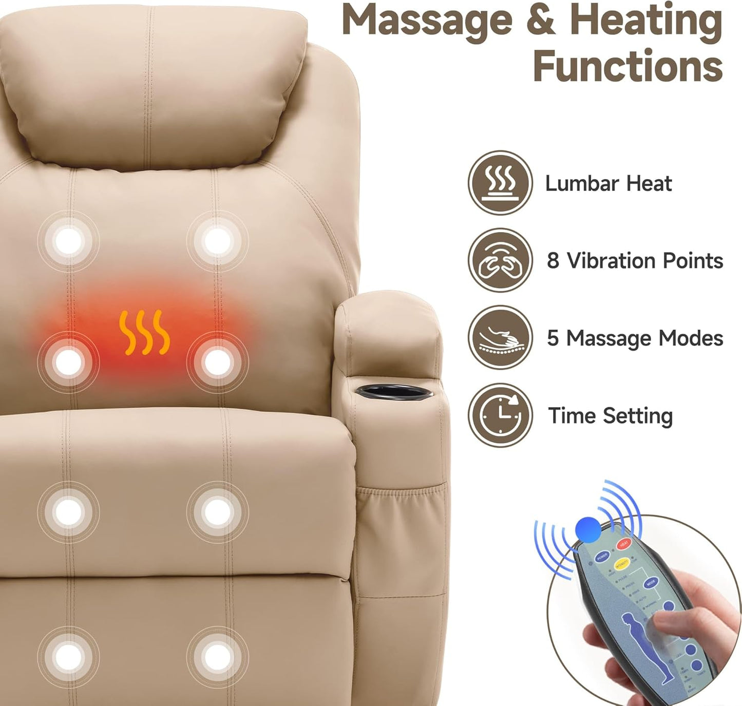 Recliner Chair, Rocking Chair with Massage and Heat, 360° Swivel Recliner Chairs for Adults, Rocker Manual Recliner with Remote Control and Cup Holder for Living Room, Bedroom, Nursery