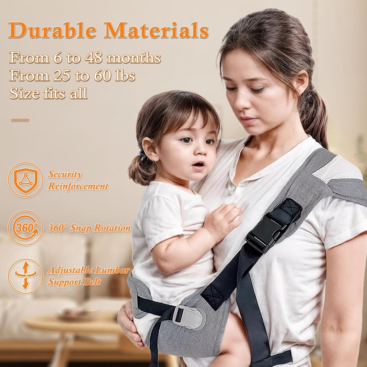 Baby Carrier Newborn to Toddler-Adjustable Baby Sling Carrier,Toddler Carrier for 25-60lbs,Comfortable to Baby Sling for Hands-Free Carrying (Gray)