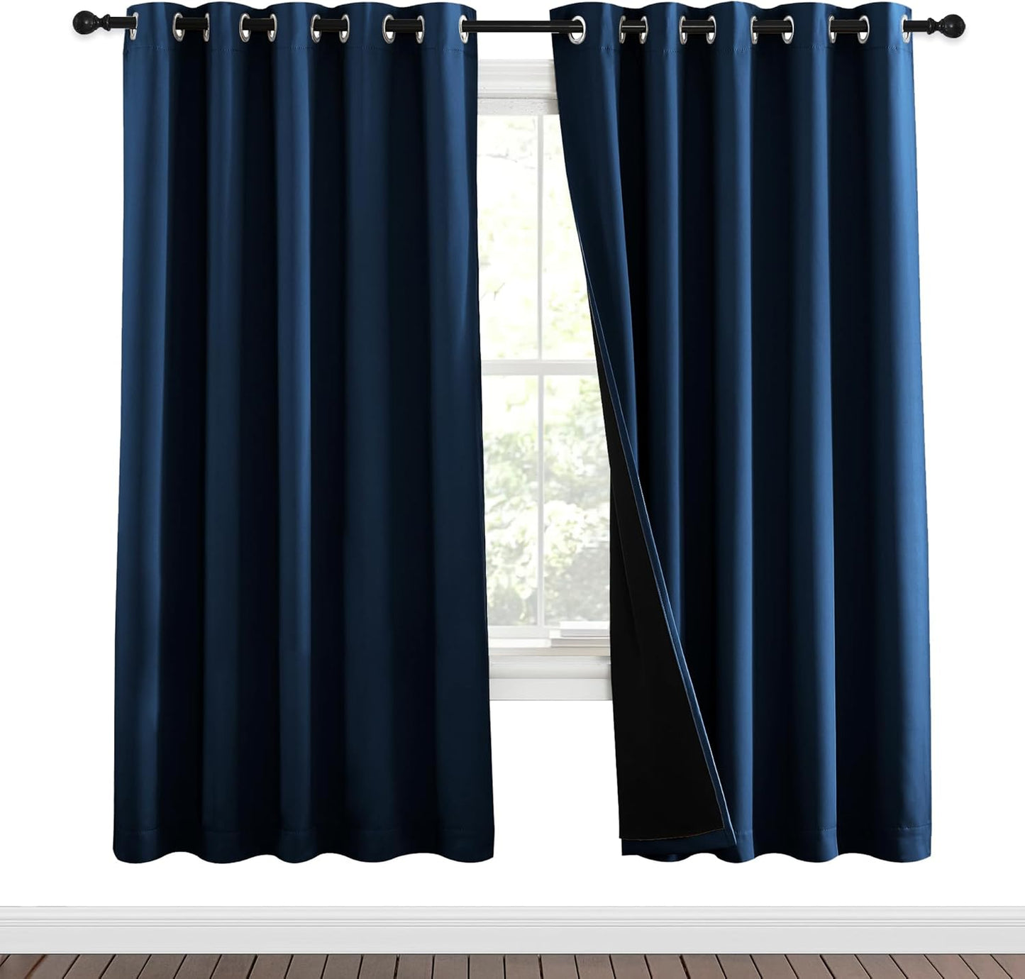 NICETOWN Moroccan Blue Full Shade Curtain Panels, Pair of Energy Smart & Noise Blocking Out Blackout Drapes for Dining Room Window, Thermal Insulated Guest Room Lined Window Dressing(62 x 72 inch)