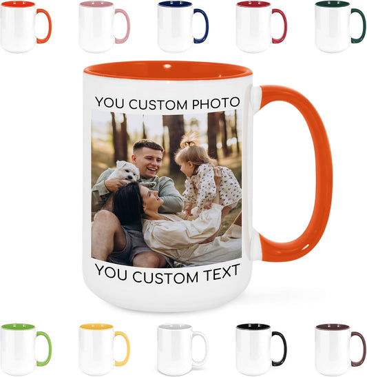 Custom Mug Upload Your Picture Personalized Coffee Mug with Photo Text Name Customized Cup Unique Ideas Gifts for Men Women Mom Dad Girlfriend Boyfriend Friend Family (Orange, 15oz)