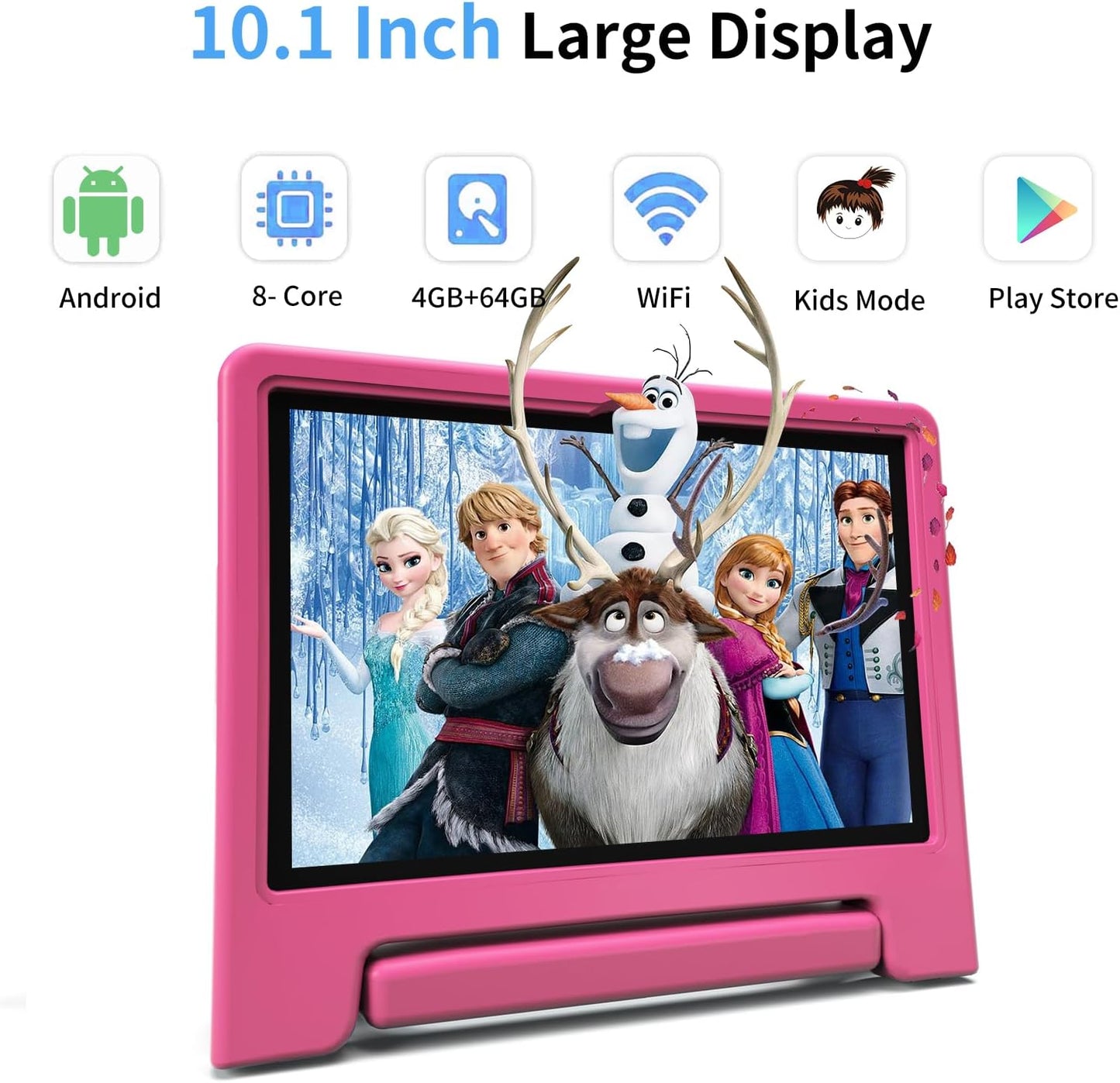 Tablet for Kids, 10 Inch Kids Tablet Android, 64GB, Octa-Core, WiFi 6, Big Battery, Google Kids Space, Parental Control 1280 * 800 HD Display Pink