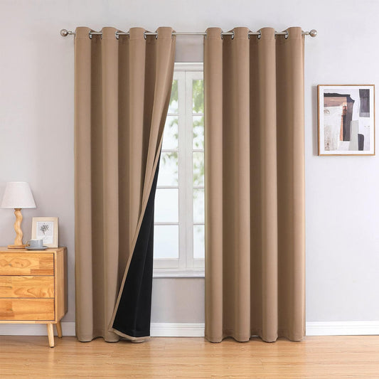 ChrisDowa 100% Blackout Curtains 120 inch Long for Bedroom with Black Liner, 2 Thick Layers Total Blackout Thermal Insulated Grommet Long Window Curtains 2 Panels Set (Cappuccino, 52 x 120 Inch)