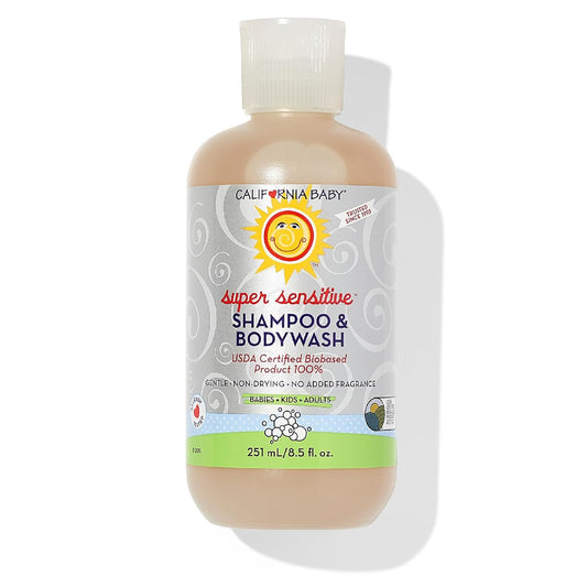 California Baby Super Sensitive Baby Shampoo and Body Wash | 100% Plant-Based | Gentle Fragrance Free Shampoo | Hypoallergenic | 251 mL / 8.5 oz