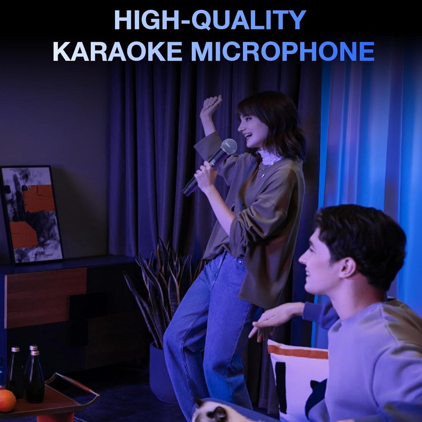 Wireless Microphone, Rechargeable Dual Cordless Handheld Dynamic Wireless Mics,NEWBAXS Karaoke Microphones with 1/4'' Output for Karaoke, Meeting, Singing, Church, Wedding