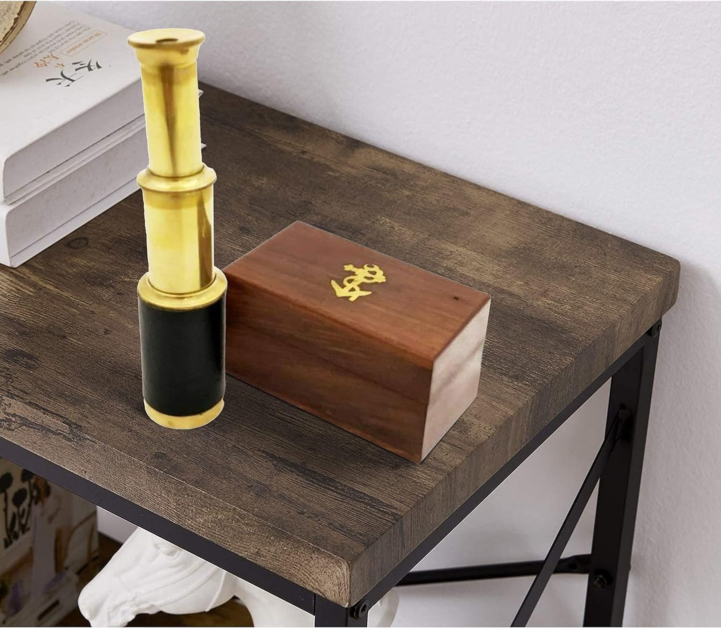 Smizzy 6" Handheld Brass Telescope with Wooden Box| Monocular Spyglass for Kids/Childs - Maritime Pirate Navigation