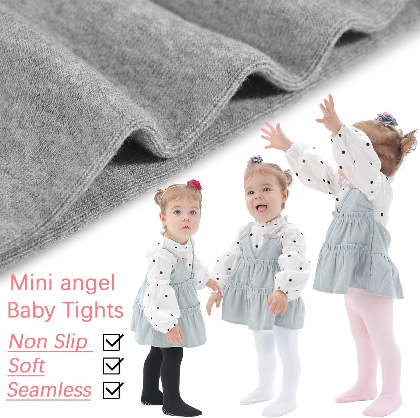 Mini angel Baby Tights Non Slip Baby Girl Tights Plain/Shoe-Look Leggings Seamless Pantyhose Warm Cotton Leggings Non-Skid