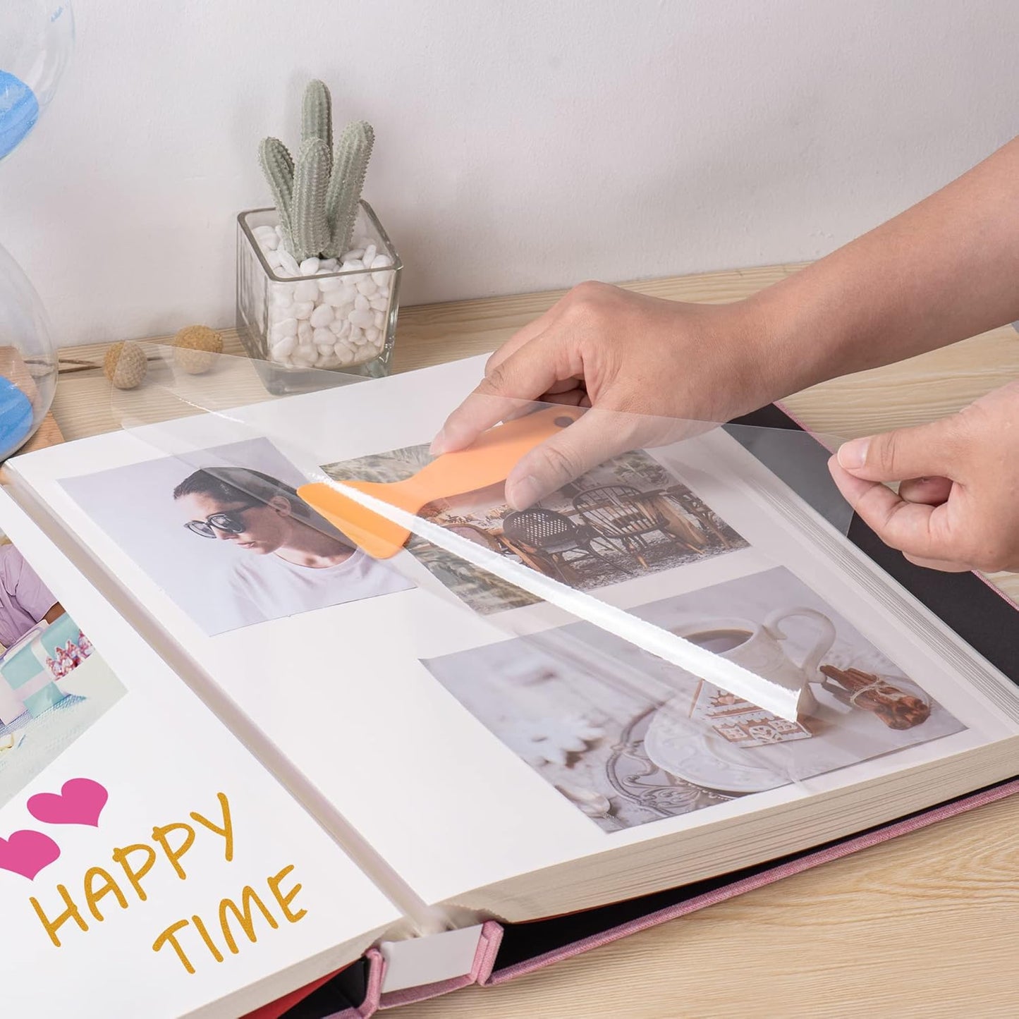 Large Photo Album Self Adhesive 4x6 8x10 10x12 Scrapbook Magnetic Album DIY Scrapbook Length 13 x Width 12.8 (Inches) 120 Sticky Pages Linen Cover DIY Photo Album(Pink)