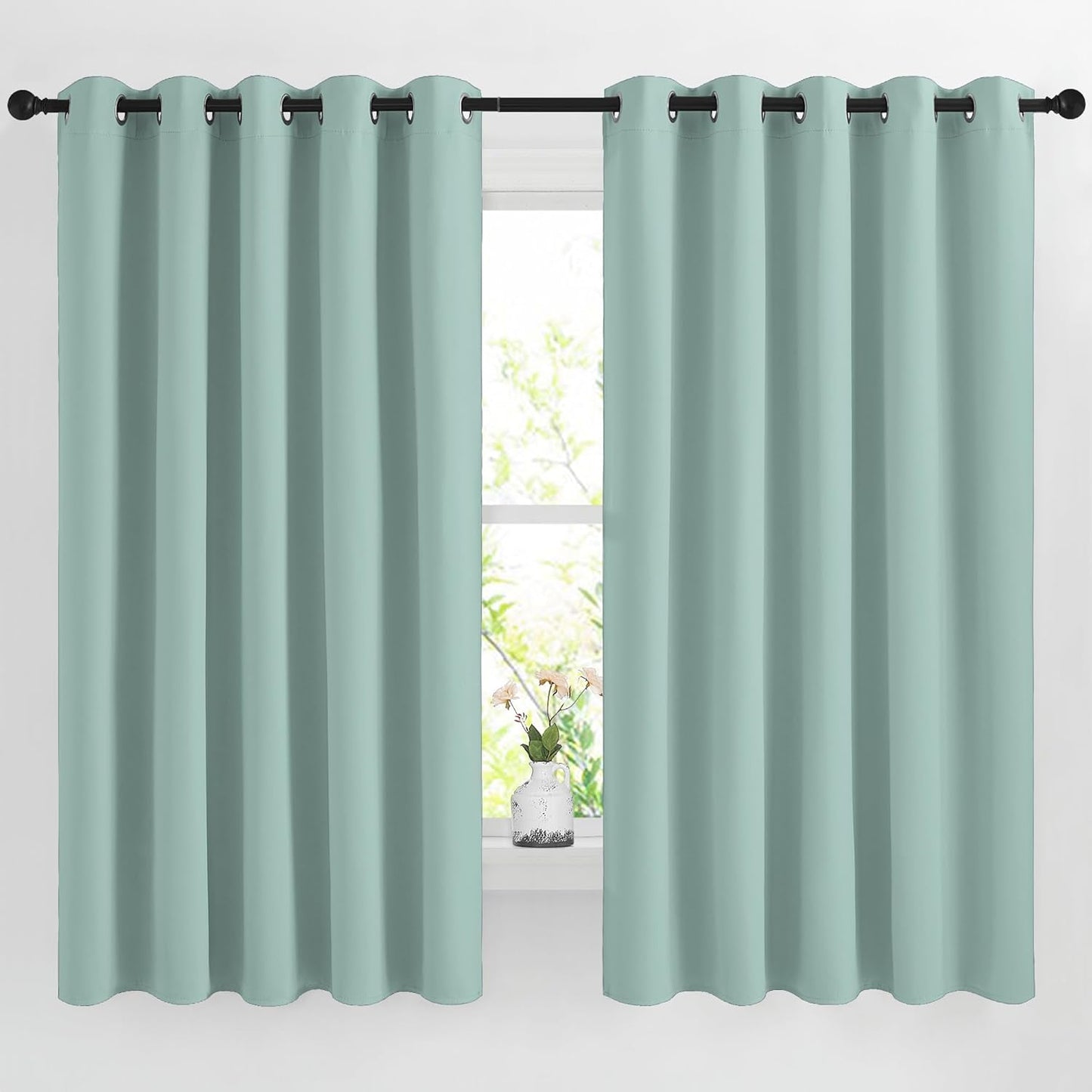 NICETOWN Blackout Curtains 66 inches Long, Grommet Window Treatment Thermal Insulated Solid Blackout Curtains/Panels/Drapes for Bedroom, Aqua Blue, Set of 2, W66 x L66