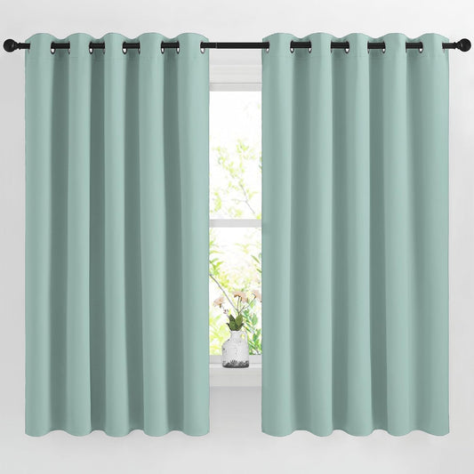 NICETOWN Blackout Curtains 66 inches Long, Grommet Window Treatment Thermal Insulated Solid Blackout Curtains/Panels/Drapes for Bedroom, Aqua Blue, Set of 2, W66 x L66