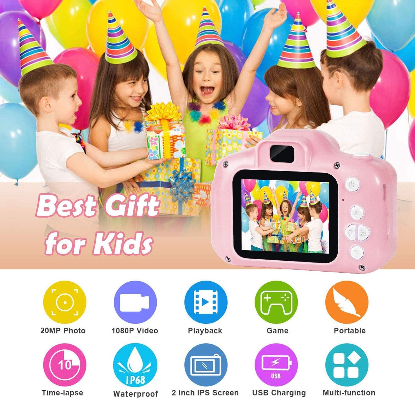 Agoigo Kids Waterproof Camera - Children Underwater HD Video Digital Camcorder, Portable Travel Toy for Toddler - Ideal Christmas Birthday Gifts for Boys Girls Age 3-12 with 32GB Card (Pink)