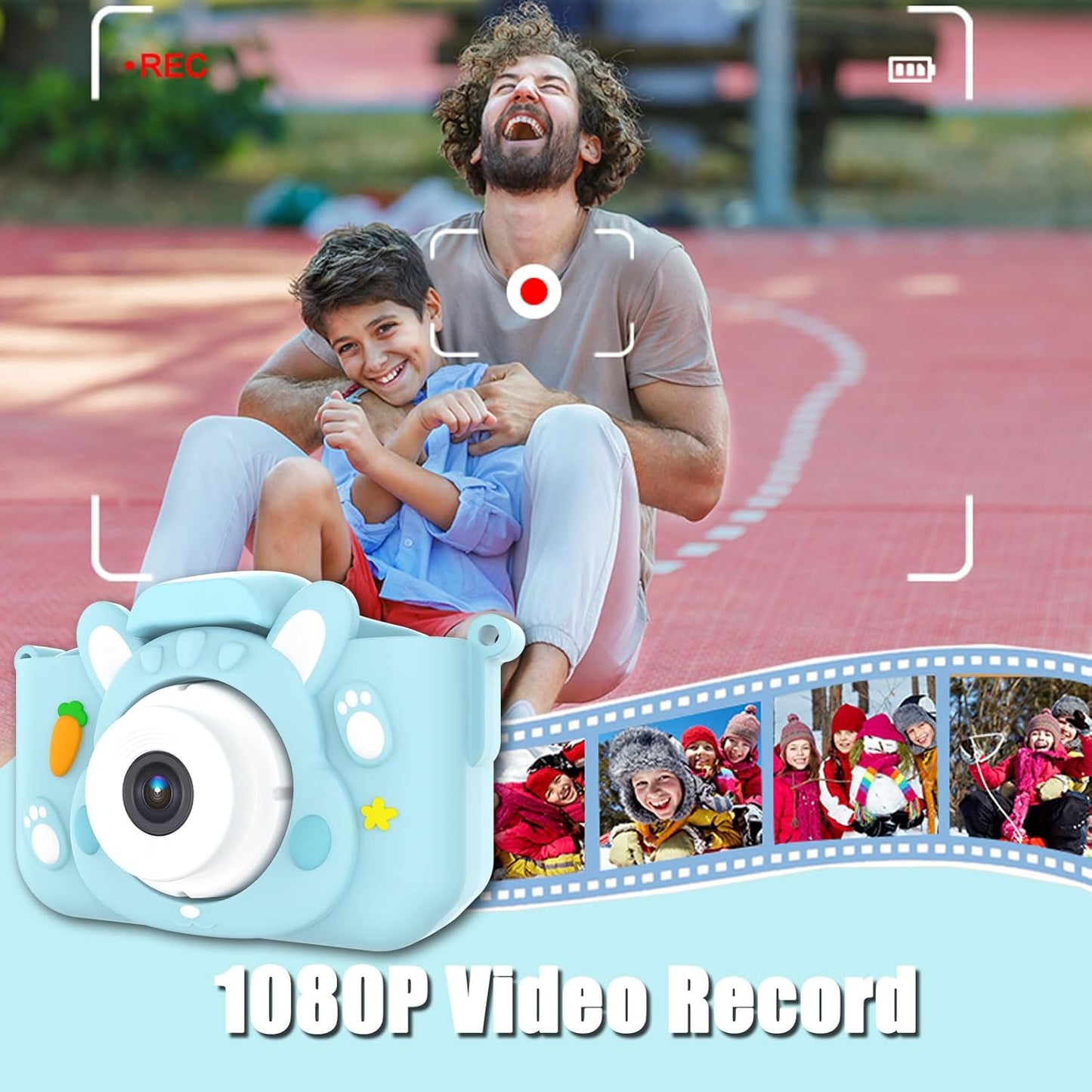 Kids Camera Toys,48MP Dual Lens with 64G SD Card and Cartoon Soft Cover for 3-8 Year Old Girls Boys (Bluer)