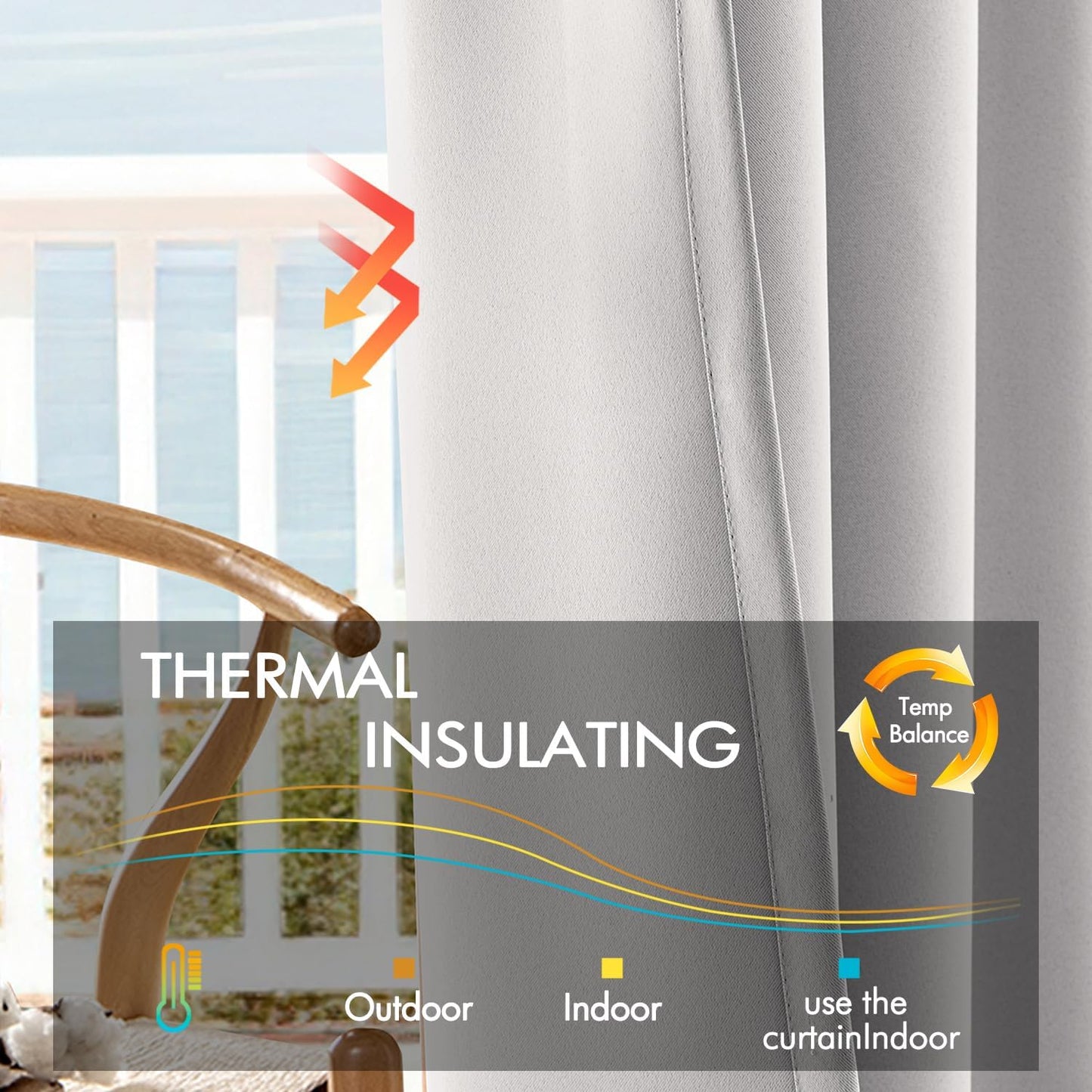 ANRODUO Back Tab Blackout Curtains for Bedroom Living Room, Rod Pocket Pinch Pleated Thermal Insulated Room Darkening Curtains 84 Inches Long 2 Panels, Greyish White, 42 x 84 Inch